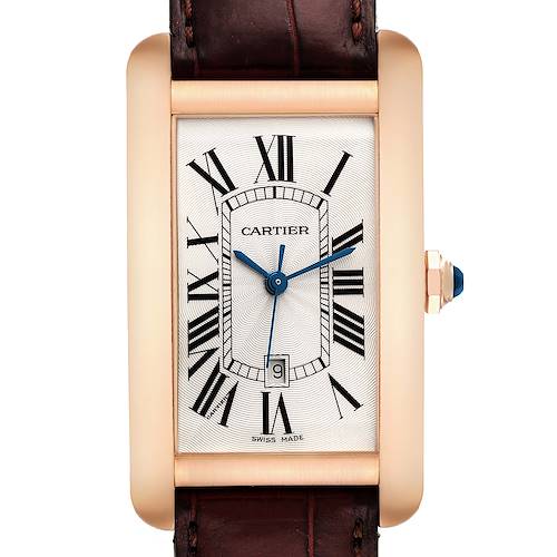 Photo of Cartier Tank Americaine Large 18K Rose Gold Brown Strap Watch W2609156