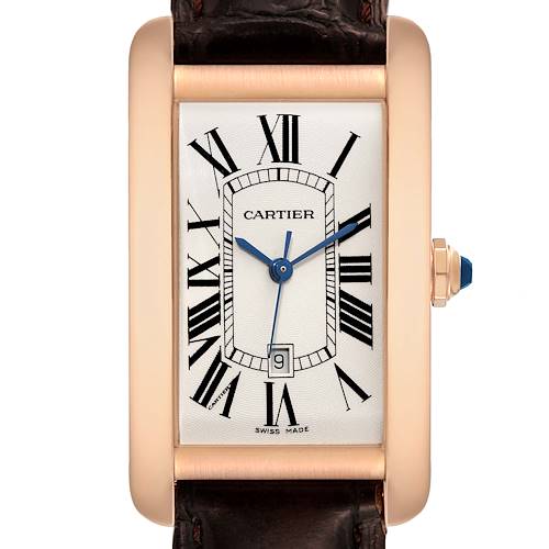 Photo of Cartier Tank Americaine Large 18K Rose Gold Brown Strap Watch W2609156