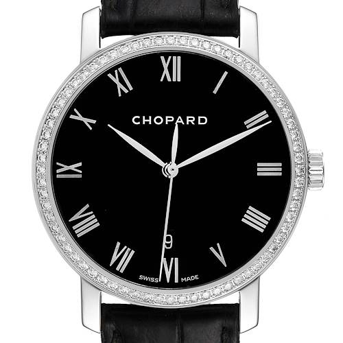 Photo of Chopard Classic 18k White Gold Black Roman Dial Diamond Mens Watch 1278