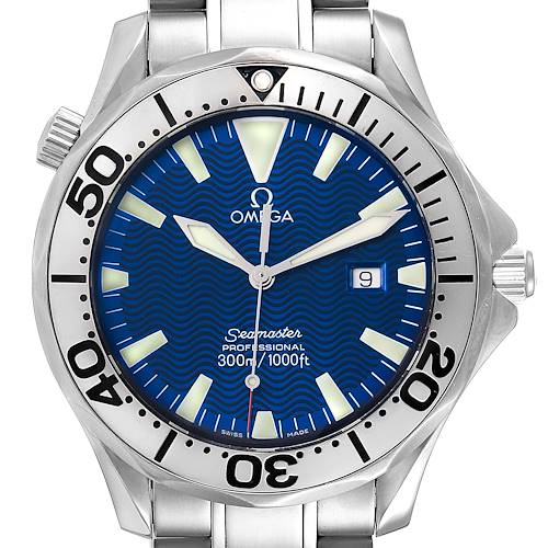 Photo of Omega Seamaster Electric Blue Wave Dial Steel Mens Watch 2265.80.00