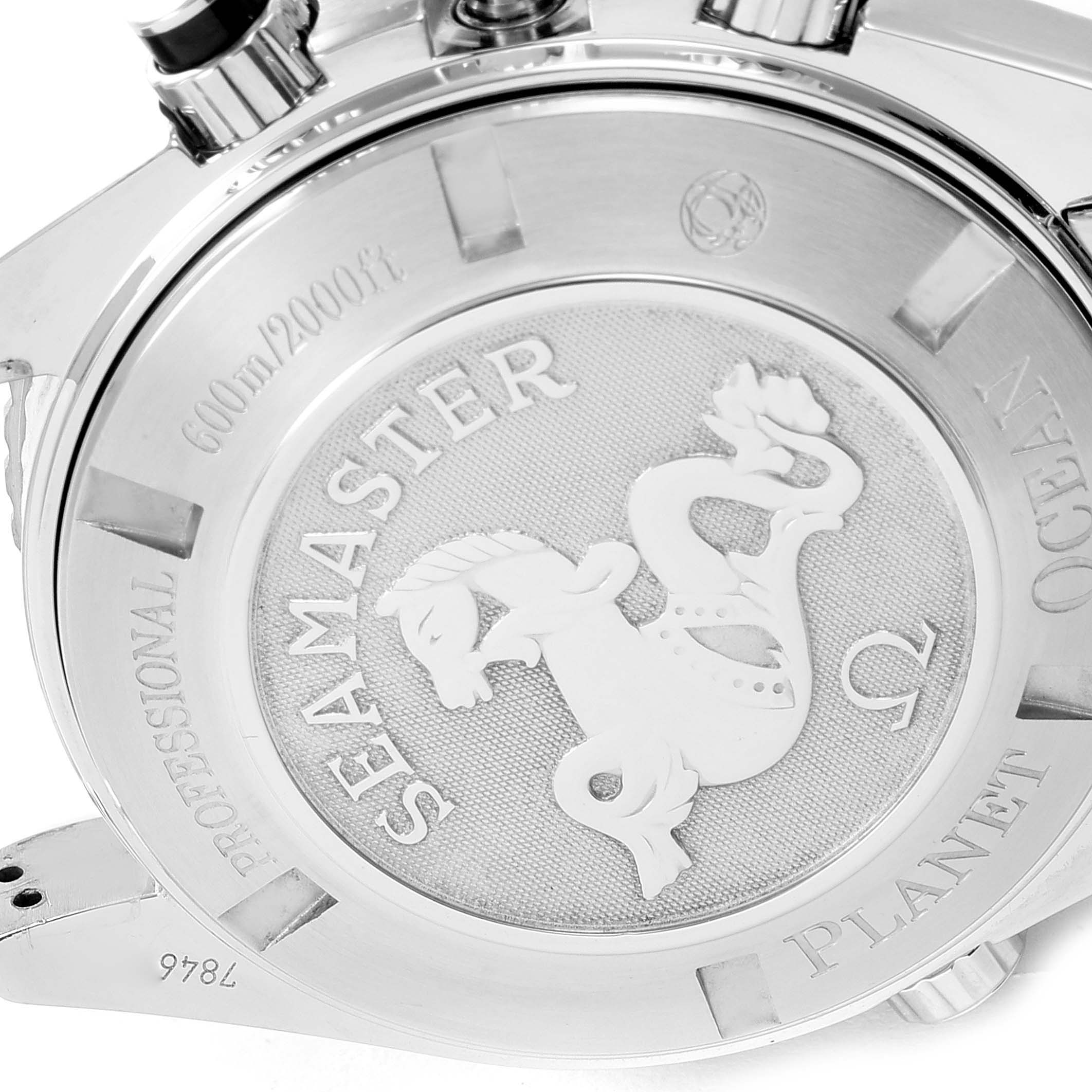 This image shows the case back of the Omega Seamaster Planet Ocean watch.