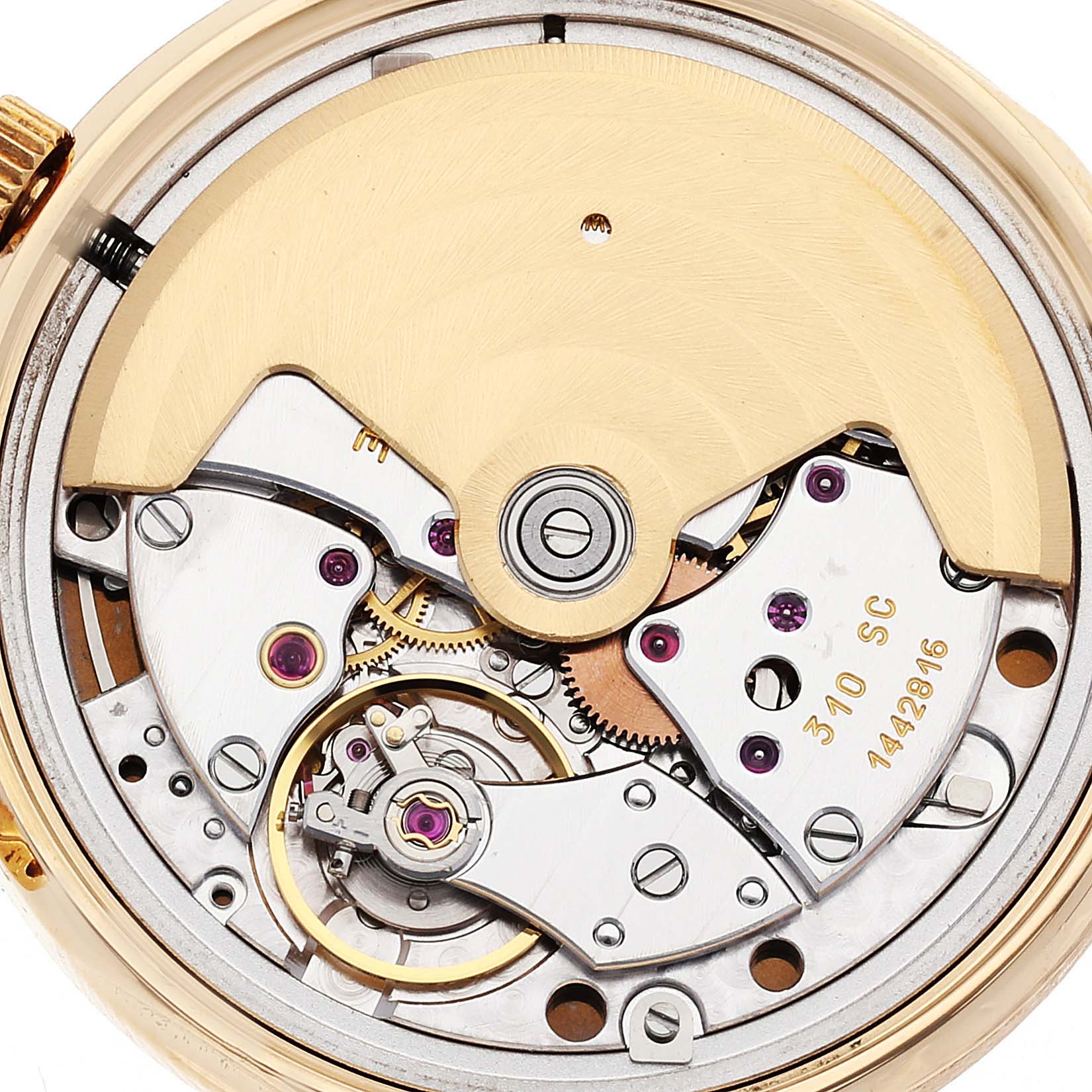 The image shows the movement mechanism of a Patek Philippe Calatrava 3802/200 Men's Yellow Gold White Dial 3802/200 Men's Yellow Gold White Dial watch from a close-up, top-down angle.