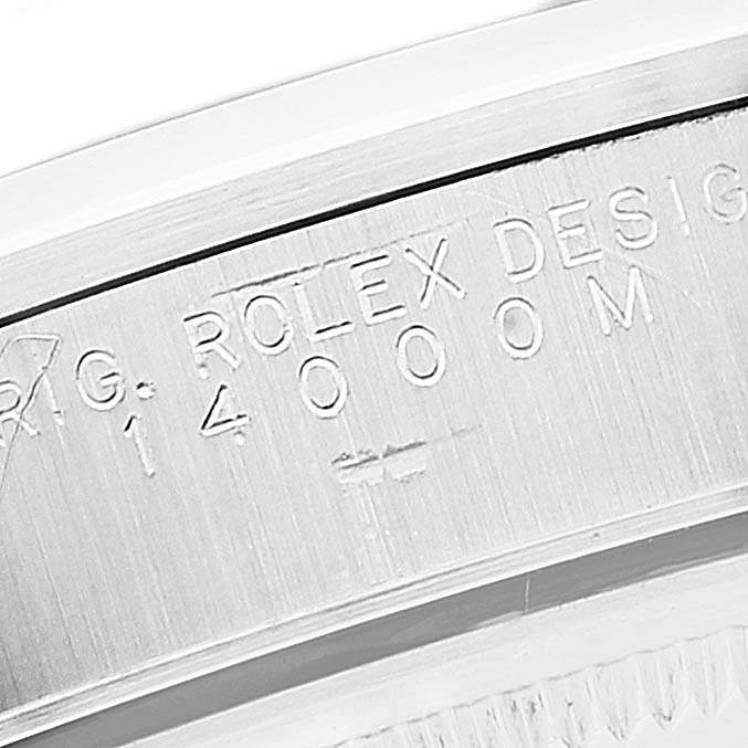 This image shows the engraved case back of a Rolex Air-King 14000 Men's Stainless Steel Blue Dial 14000 Men's Stainless Steel Blue Dial watch, highlighting the model number and brand.