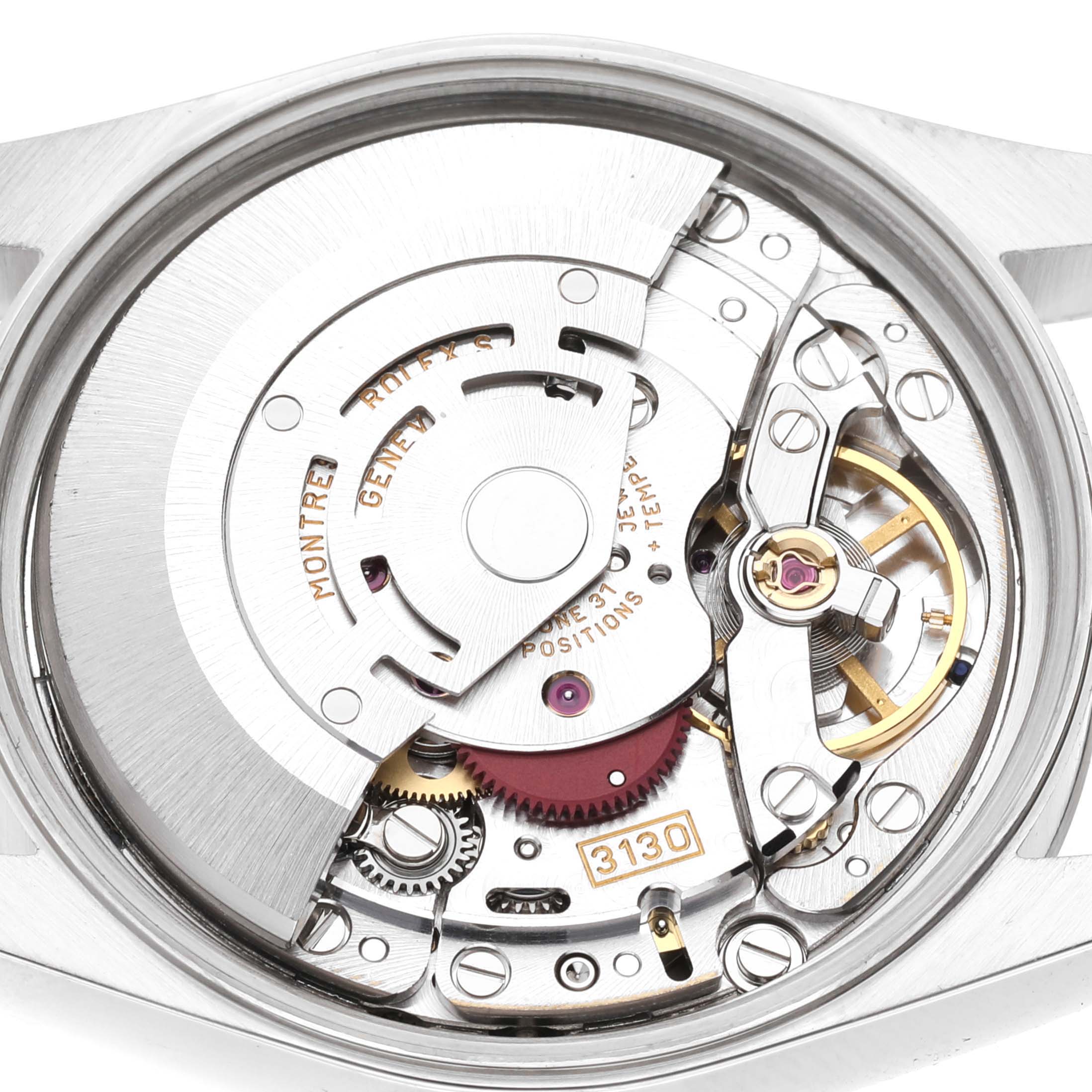 This image shows the internal mechanism of a Rolex Air-King 14000 Men's Stainless Steel Blue Dial 14000 Men's Stainless Steel Blue Dial watch from a top-down angle.