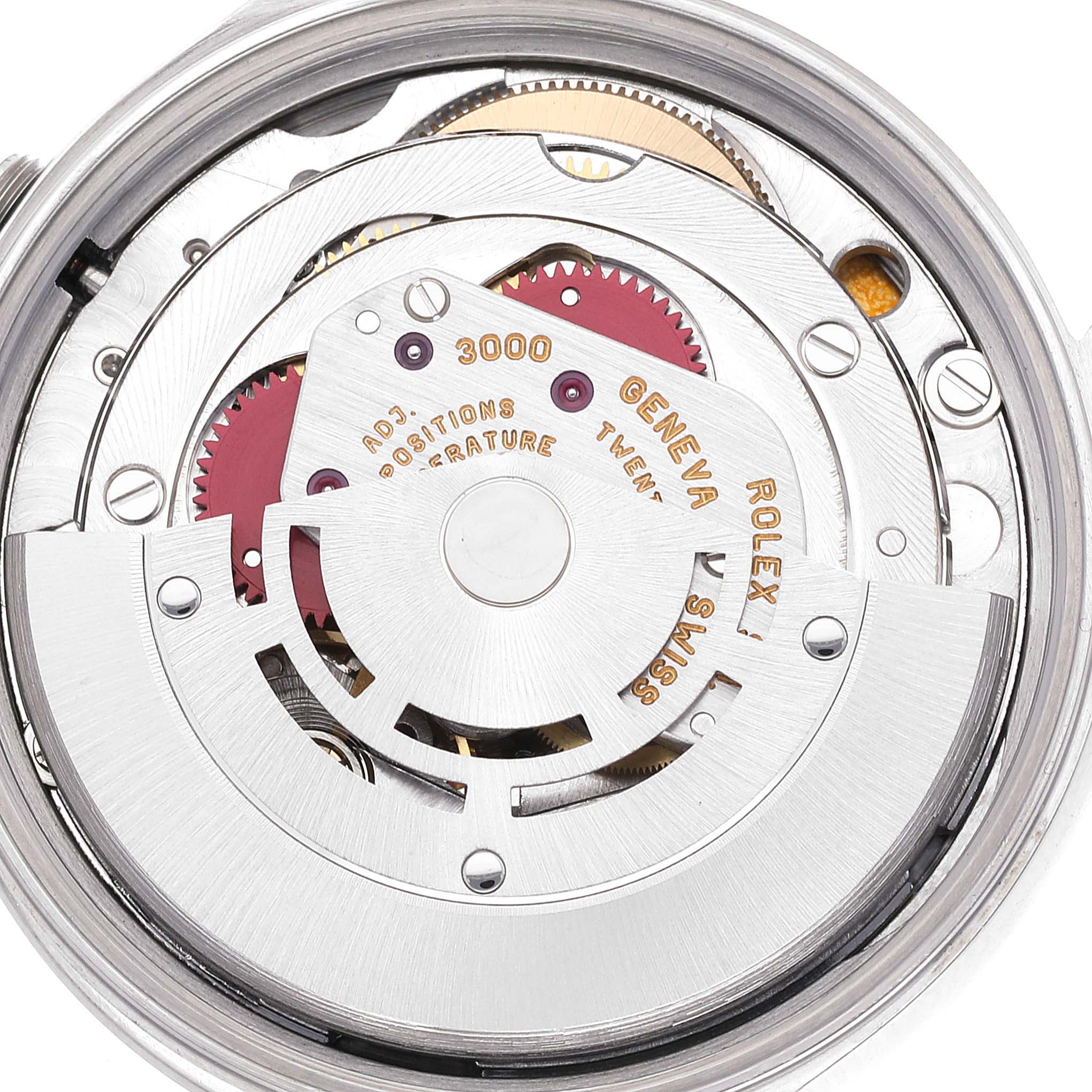 The image shows a close-up of the internal movement mechanism of a Rolex Air-King 14000 Men's Stainless Steel Blue Dial 14000 Men's Stainless Steel Blue Dial watch.