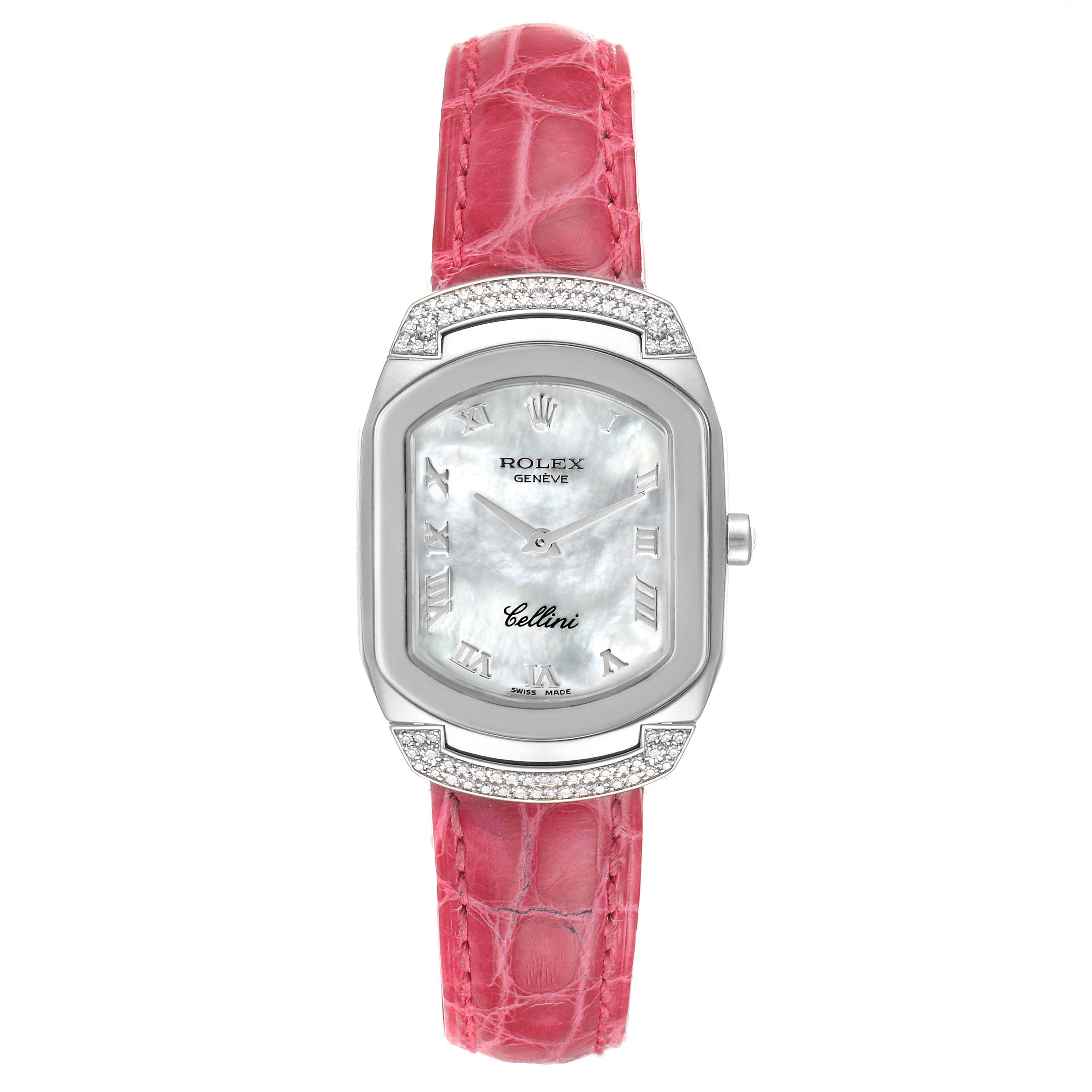 Rolex Cellini Cellissima White Gold MOP Dial Diamond Ladies Watch 6692 ...
