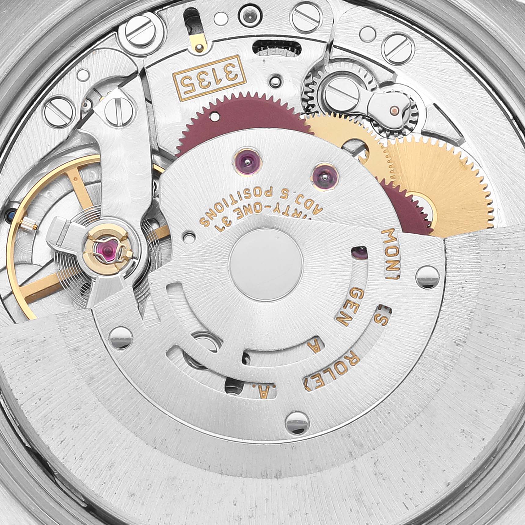 This image shows the intricate internal mechanism and movement of the Rolex Date 15210 Men's Stainless Steel Black Dial 15210 Men's Stainless Steel Black Dial model watch, viewed from the back.