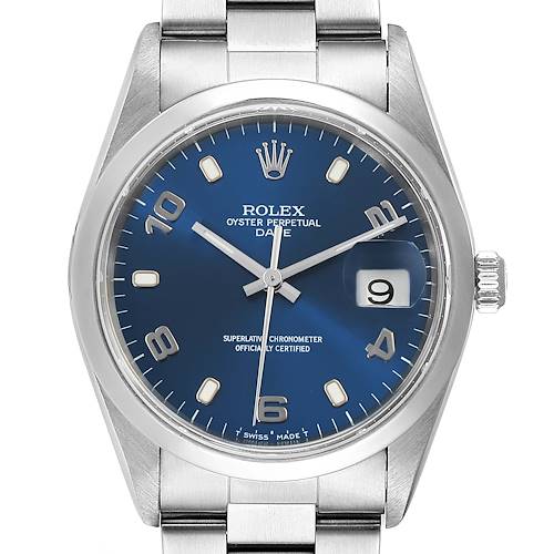 Photo of Rolex Date Blue Dial Oyster Bracelet Steel Mens Watch 15200