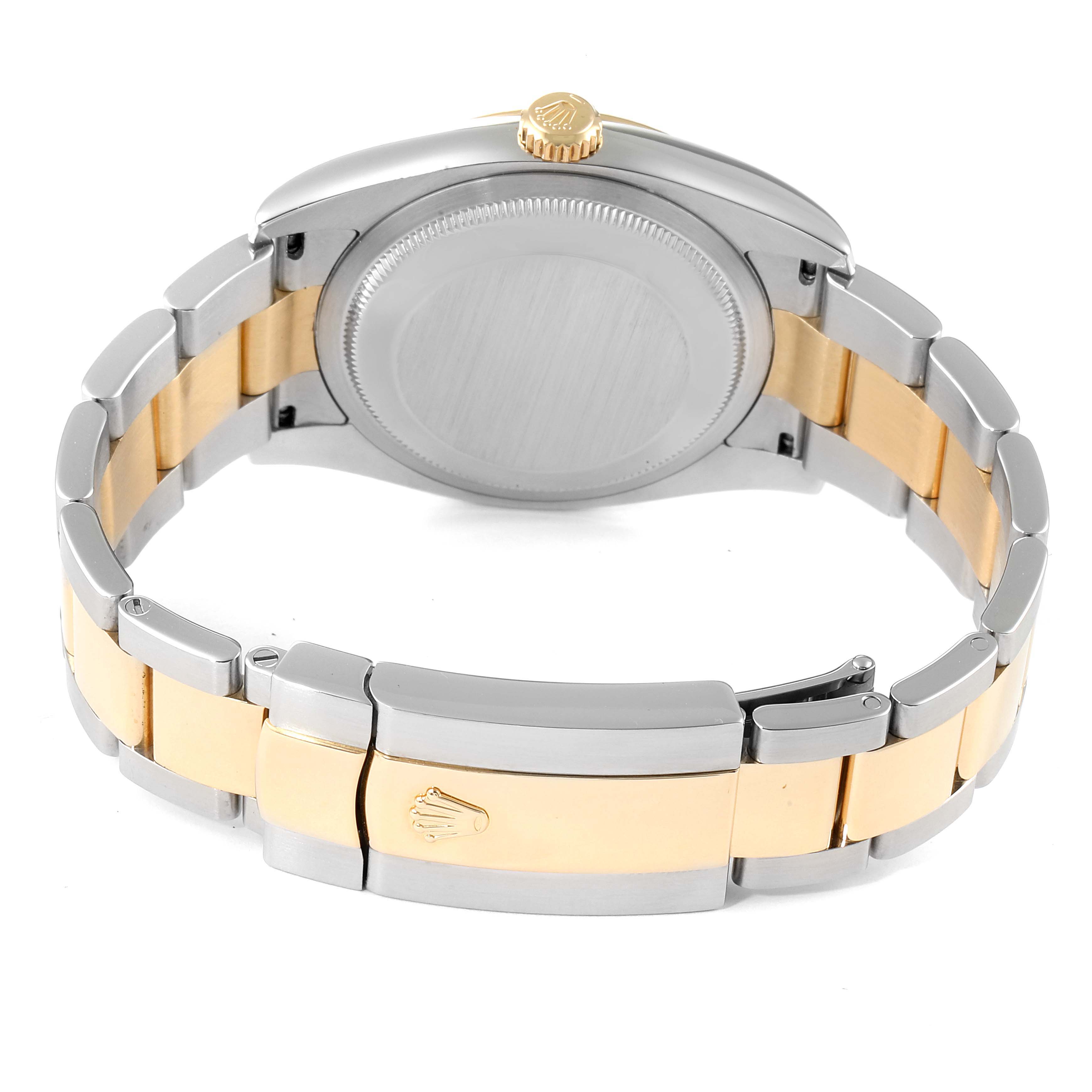The image shows the back view of the Rolex Datejust 116233 Men's Steel and Gold (two tone) Champagne Dial 116233 Men's Steel and Gold (two tone) Champagne Dial watch, highlighting the bracelet clasp and case back.