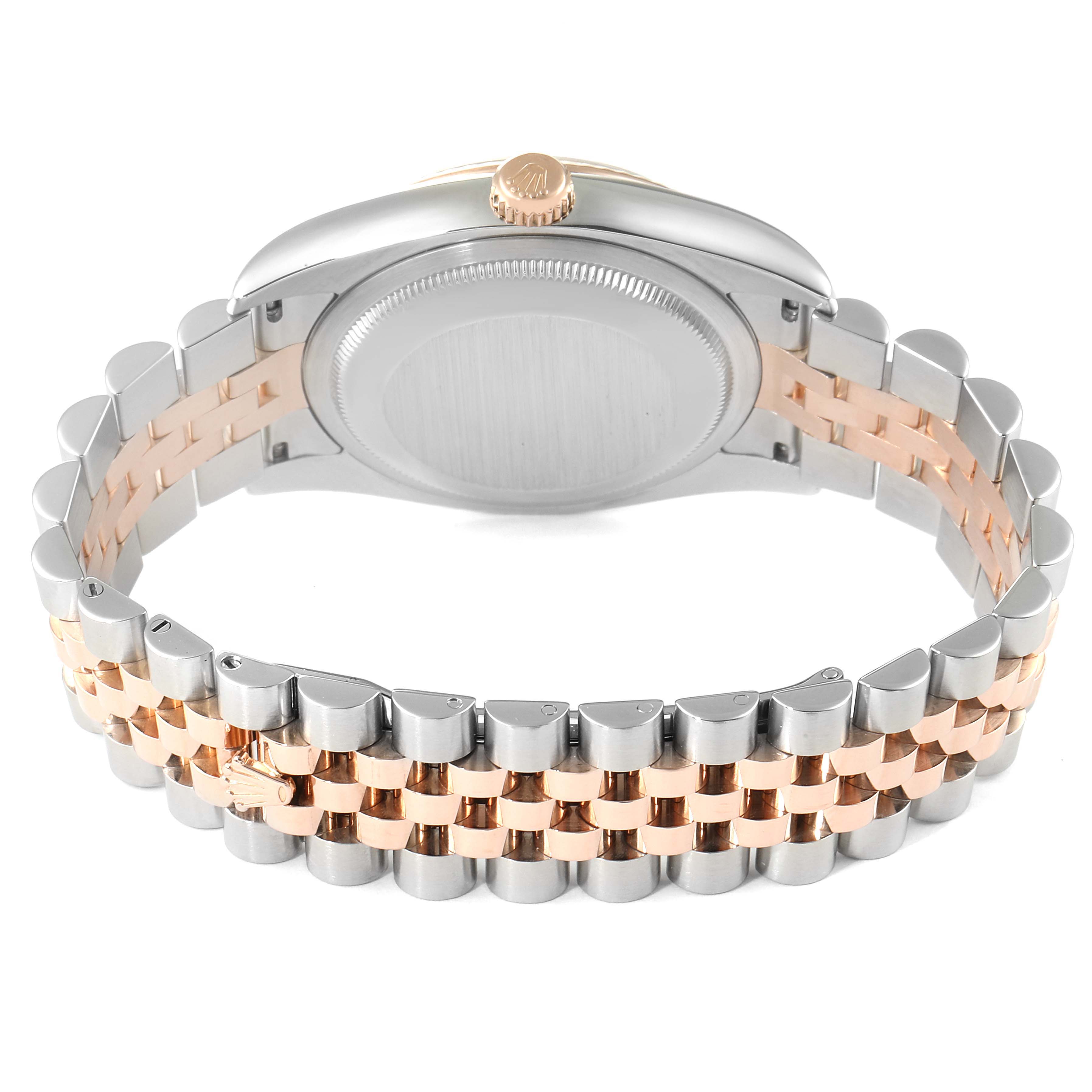 This image shows the back case and bracelet of a Rolex Datejust 116231 Men's Steel and Gold (two tone) Silver Dial 116231 Men's Steel and Gold (two tone) Silver Dial watch at a rear angle.