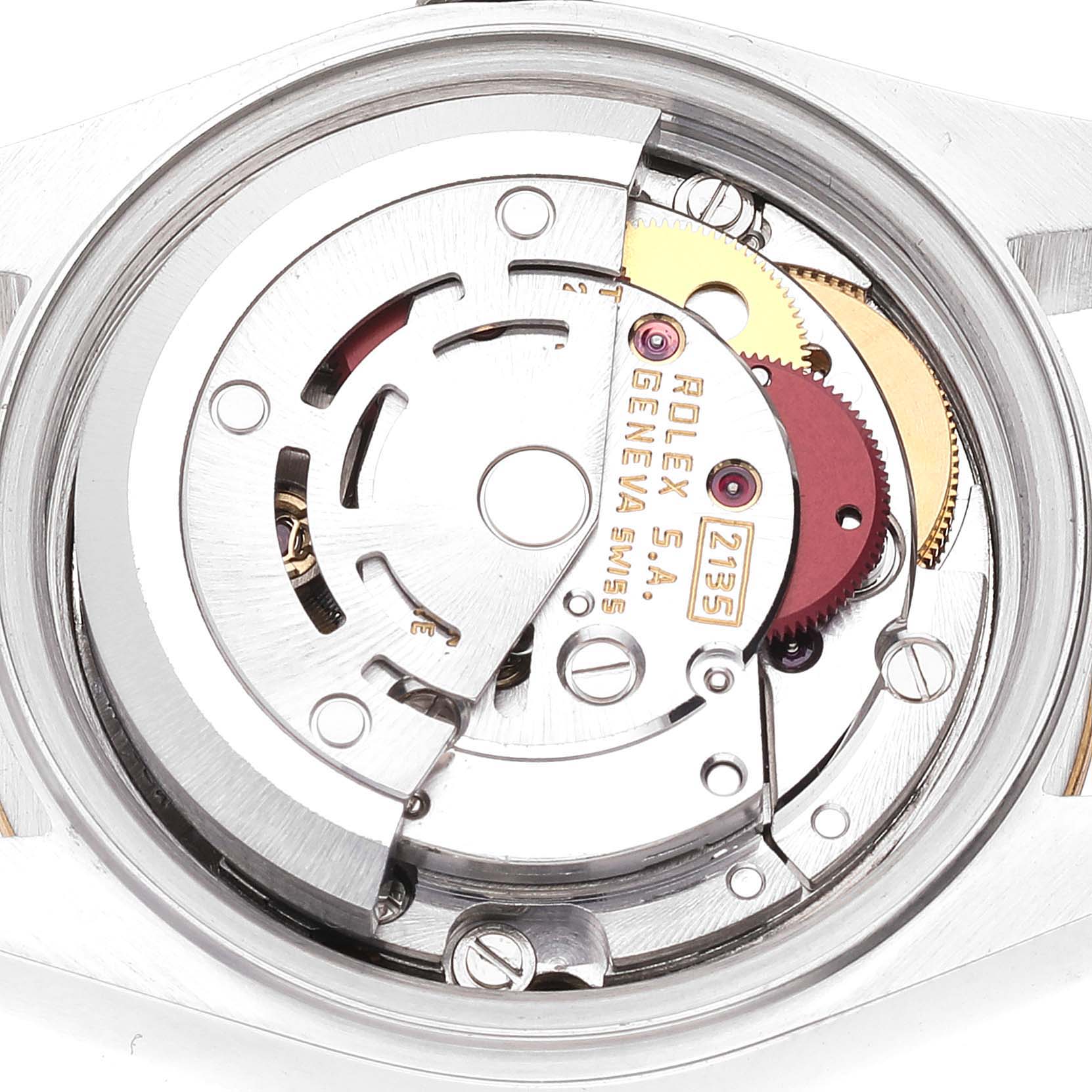 The image shows a close-up view of the movement mechanism inside a Rolex Datejust 69173 Women's Steel and Gold (two tone) Blue Dial 69173 Women's Steel and Gold (two tone) Blue Dial watch.