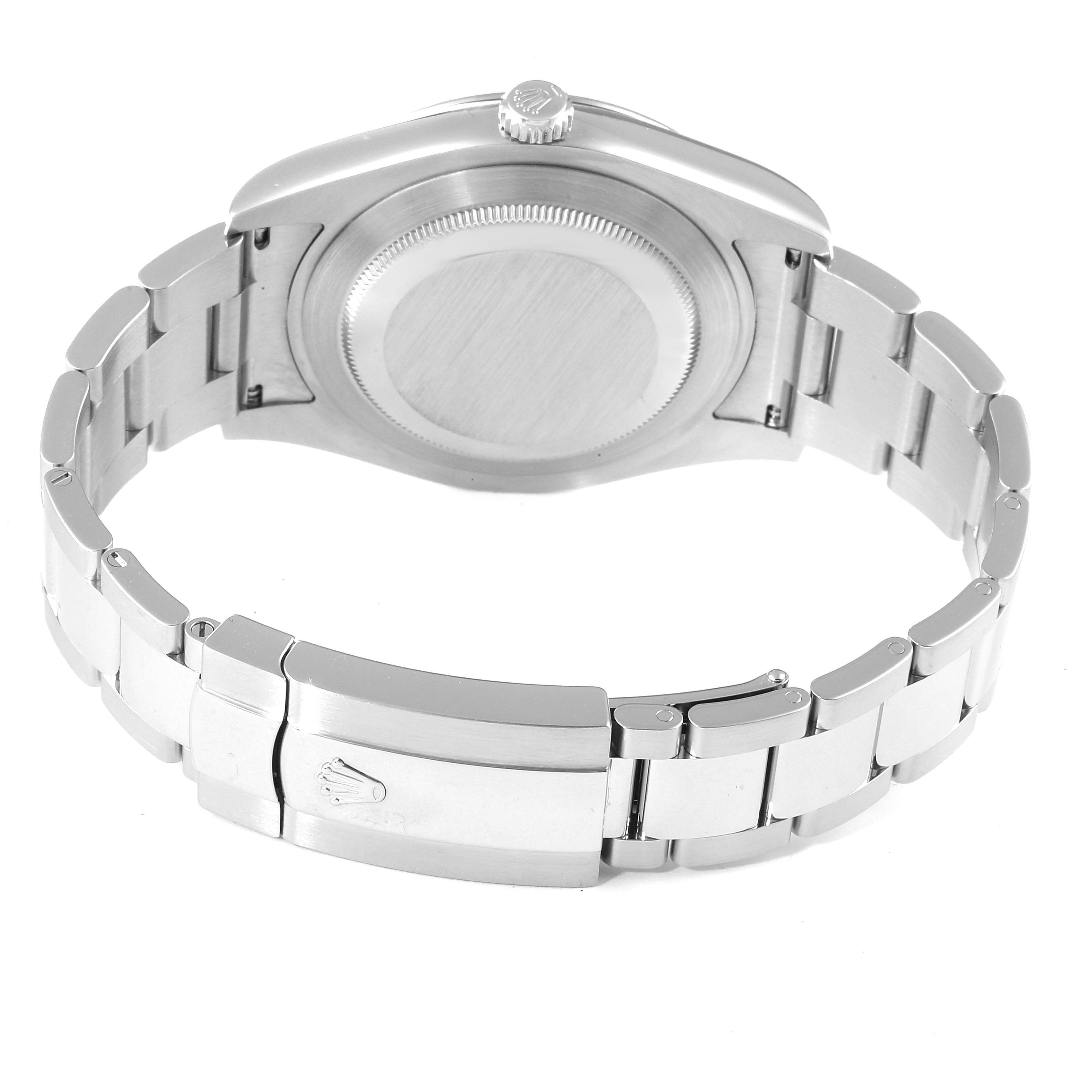 The image shows the back case and the bracelet of the Rolex Datejust 41 116334 Men
s Stainless Steel Grey Dial 116334 Men
s Stainless Steel Grey Dial model watch.