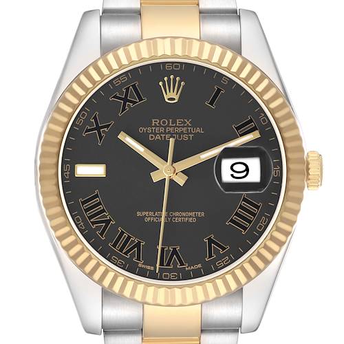 Photo of Rolex Datejust II Steel Yellow Gold Black Roman Dial Mens Watch 116333 Box Card