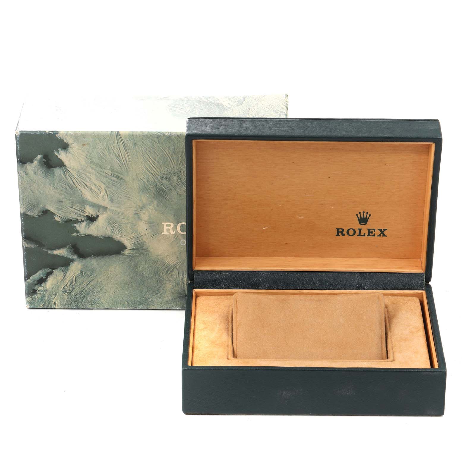 The image shows an open Rolex Mid-Size 68273 Women's Steel and Gold (two tone) Champagne Dial 68273 Women's Steel and Gold (two tone) Champagne Dial model watch box with an outer protective box next to it.