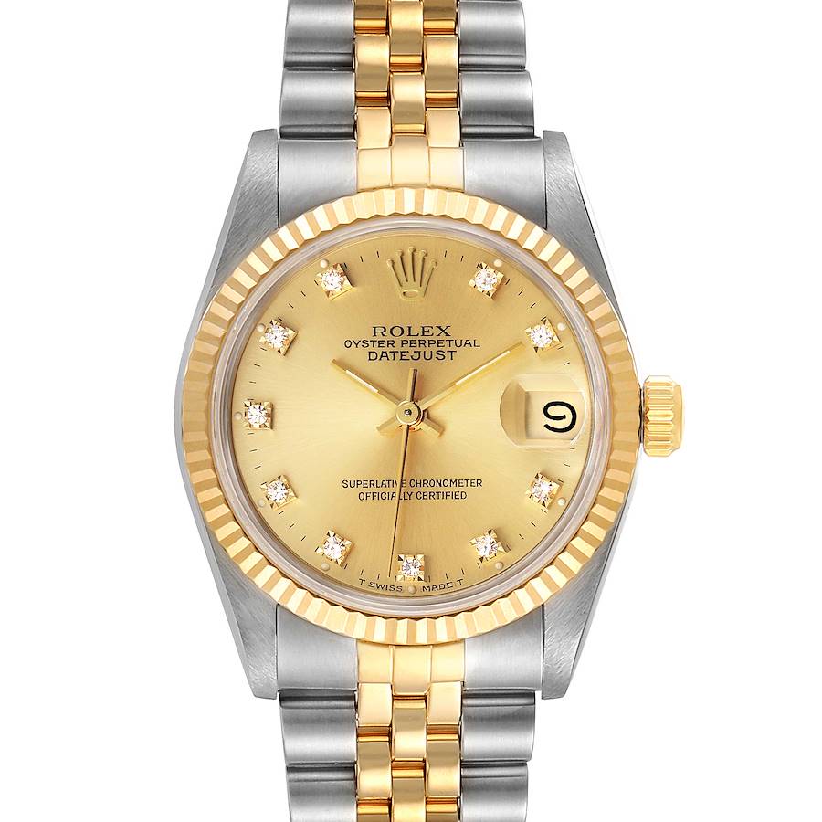 Rolex Datejust Midsize 31 Steel Yellow Gold Diamond Ladies Watch 68273 SwissWatchExpo