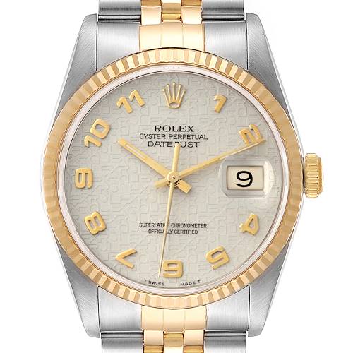 Photo of Rolex Datejust Steel 18K Yellow Gold Anniversary Dial Mens Watch 16233