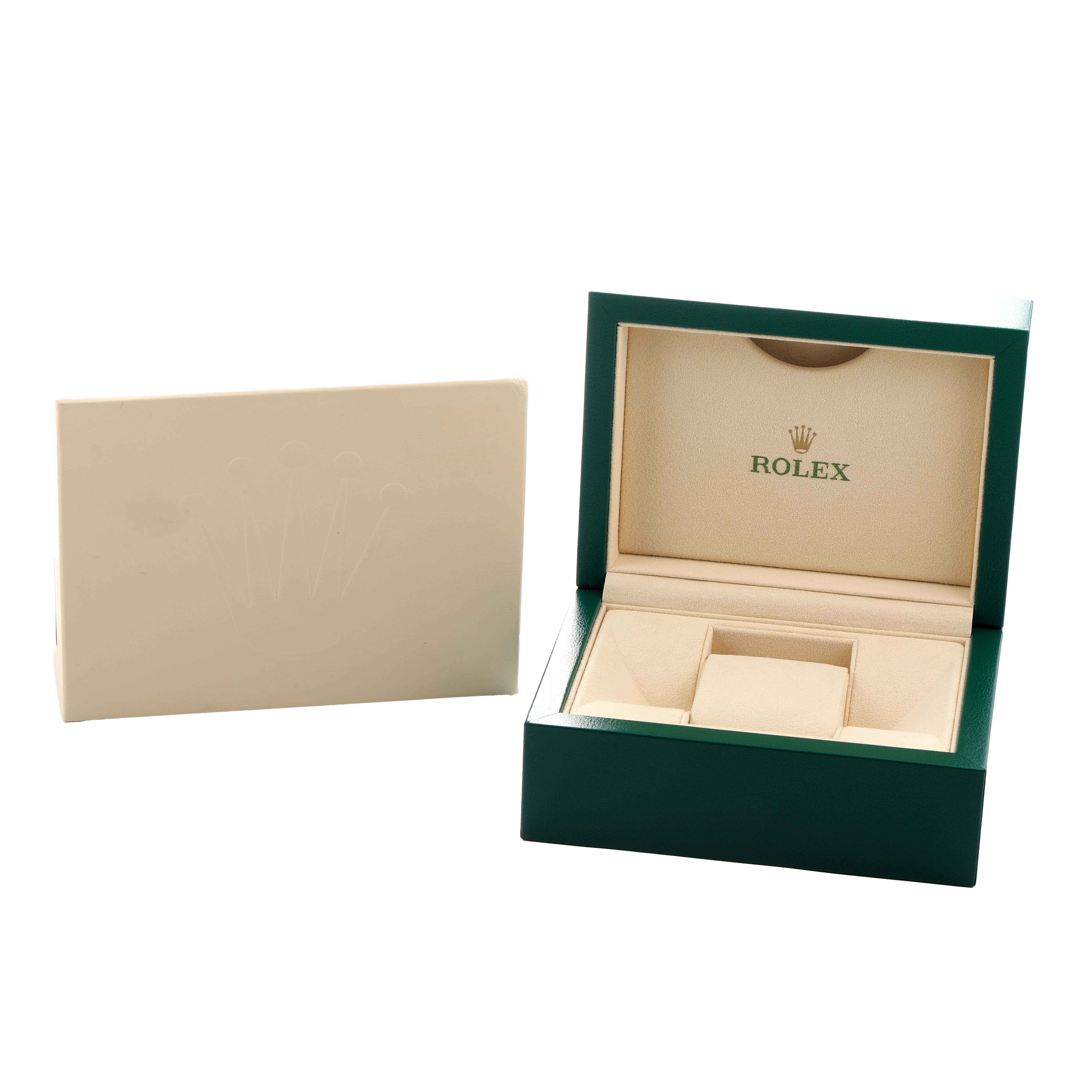 The image shows a Rolex Datejust 179171 Women's Steel and Gold (two tone) Silver Dial watch box and booklet, viewed from the front, with the box open.