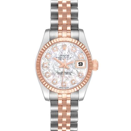 Photo of Rolex Datejust Steel Rose Gold MOP Diamond Ladies Watch 179171 Box Card