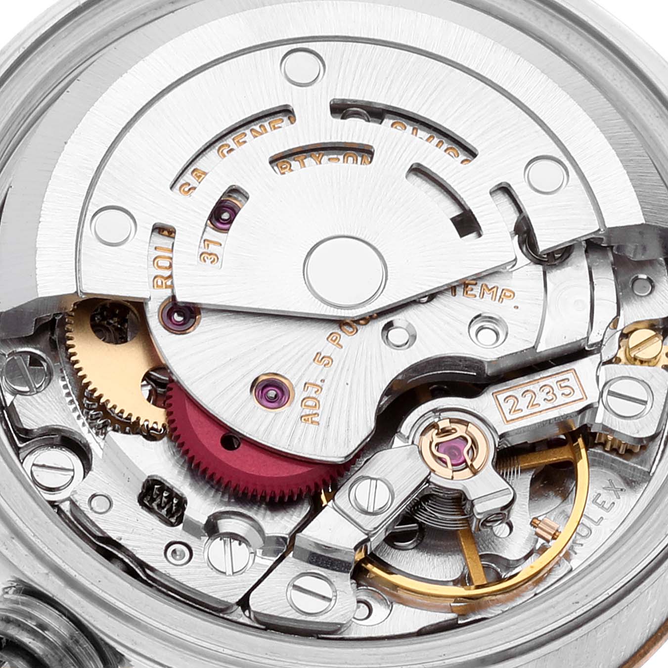 The image shows the internal movement mechanism of a Rolex Datejust 79173 Women's Steel and Gold (two tone) Champagne Dial 79173 Women's Steel and Gold (two tone) Champagne Dial watch from a top-down angle.