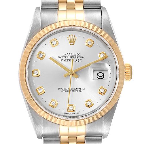 Photo of Rolex Datejust Steel Yellow Gold Silver Diamond Dial Mens Watch 16233 Box Papers