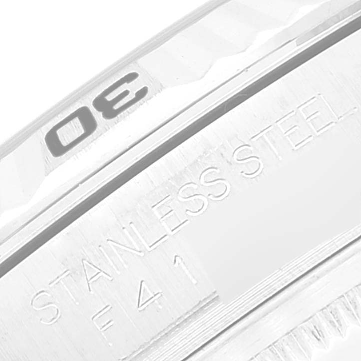 This image shows a close-up of the bezel and stainless steel engraving on a Rolex Turn-o-Graph 116264 Men
s Stainless Steel Black Dial 116264 Men
s Stainless Steel Black Dial watch.