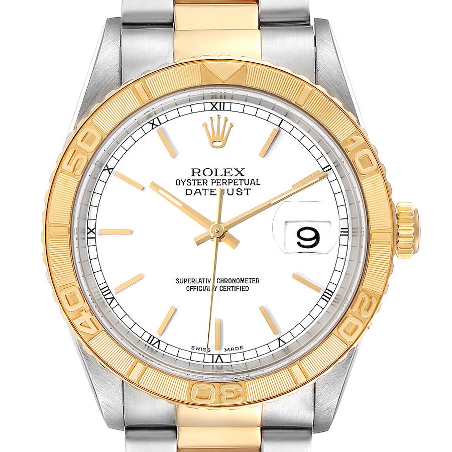 Rolex Datejust Turnograph Steel Yellow Gold White Dial Mens Watch 16263 Box Papers SwissWatchExpo