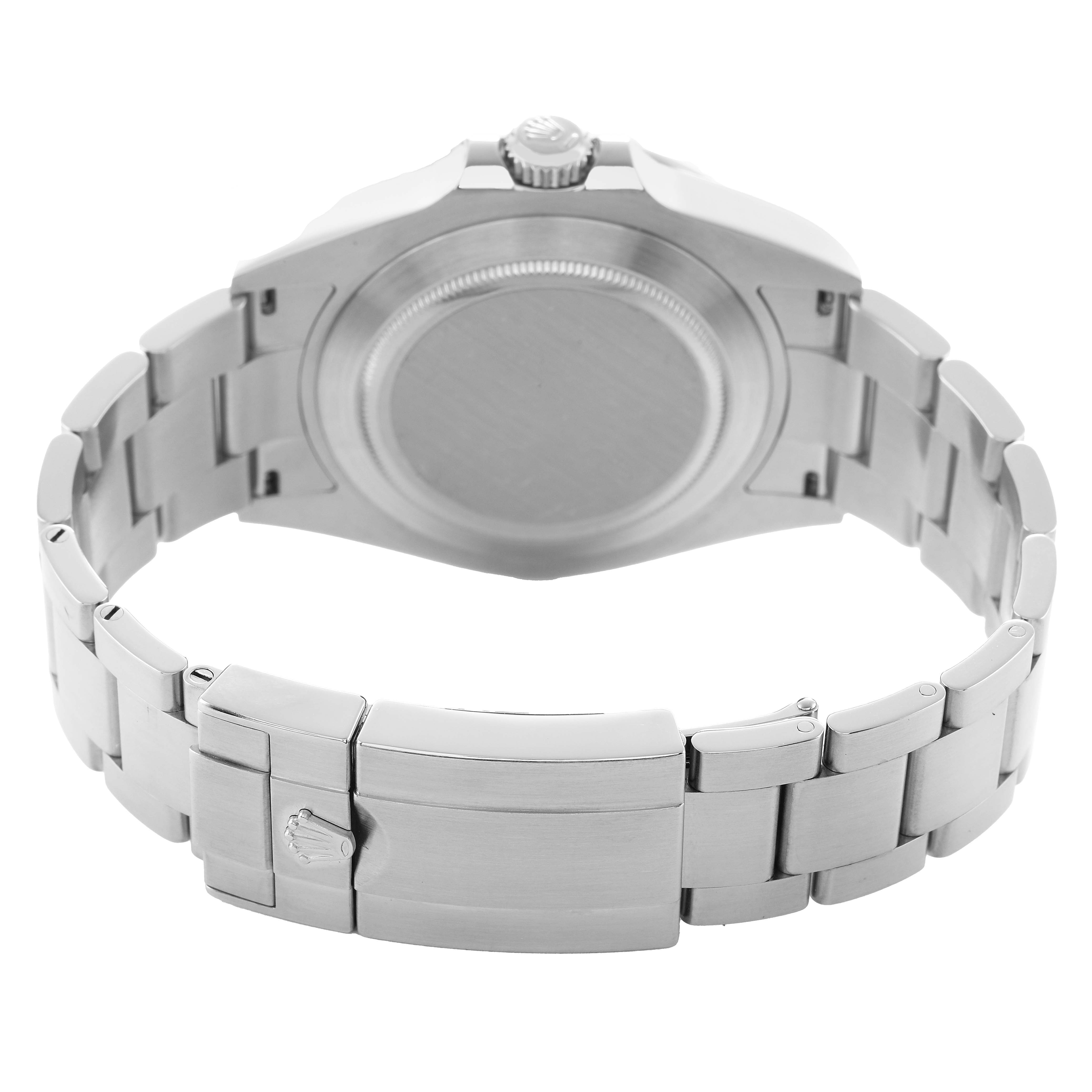 The image shows the rear view of a Rolex Explorer 226570 Men
s Stainless Steel White Dial watch, highlighting the bracelet and clasp.