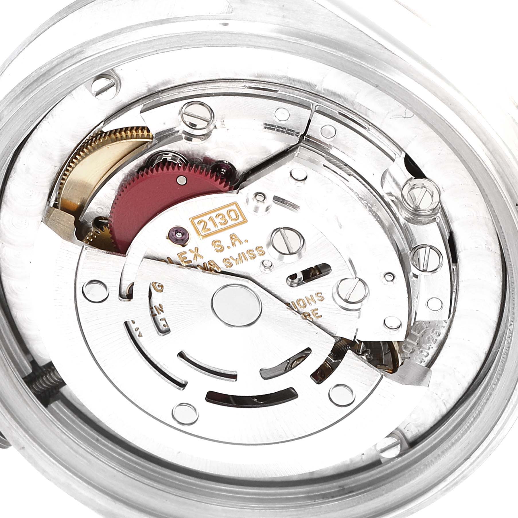 The image shows the internal mechanism and movement of a Mid-Size Rolex watch model.
