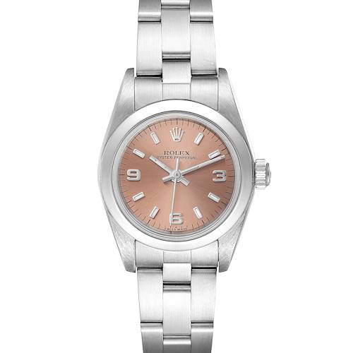 Photo of Rolex Oyster Perpetual Salmon Dial Domed Bezel Steel Ladies Watch 76080 BOX
