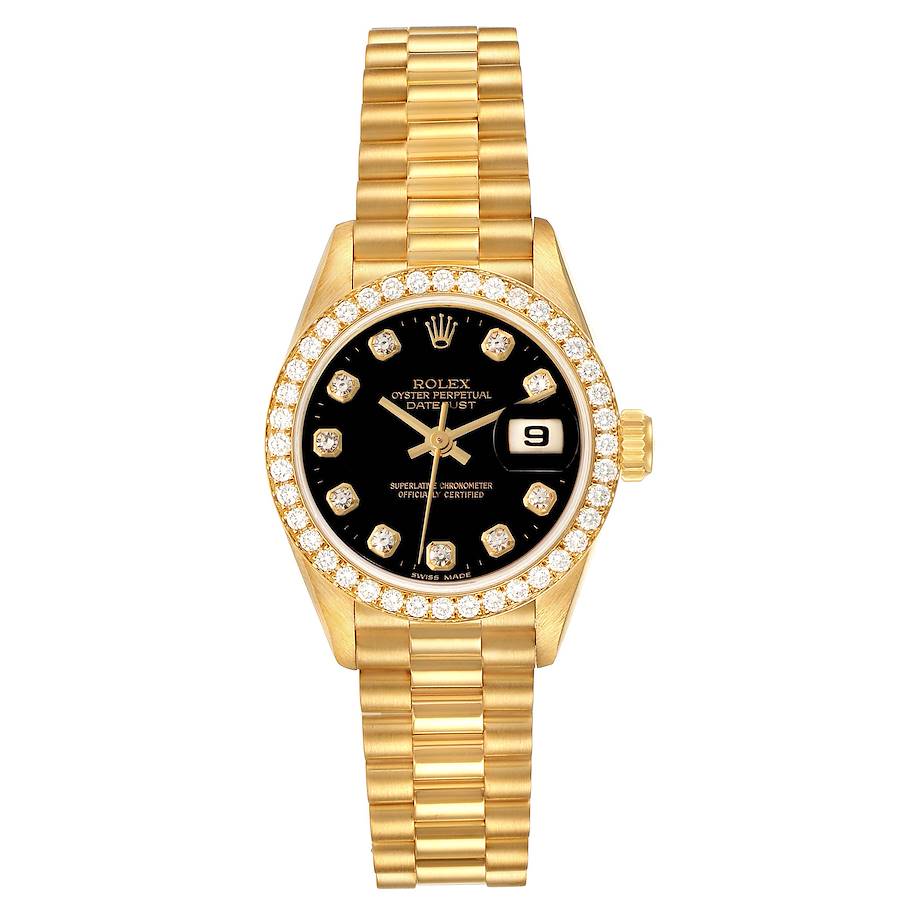 Rolex President Datejust Yellow Gold Black Diamond Dial Watch 69138 SwissWatchExpo