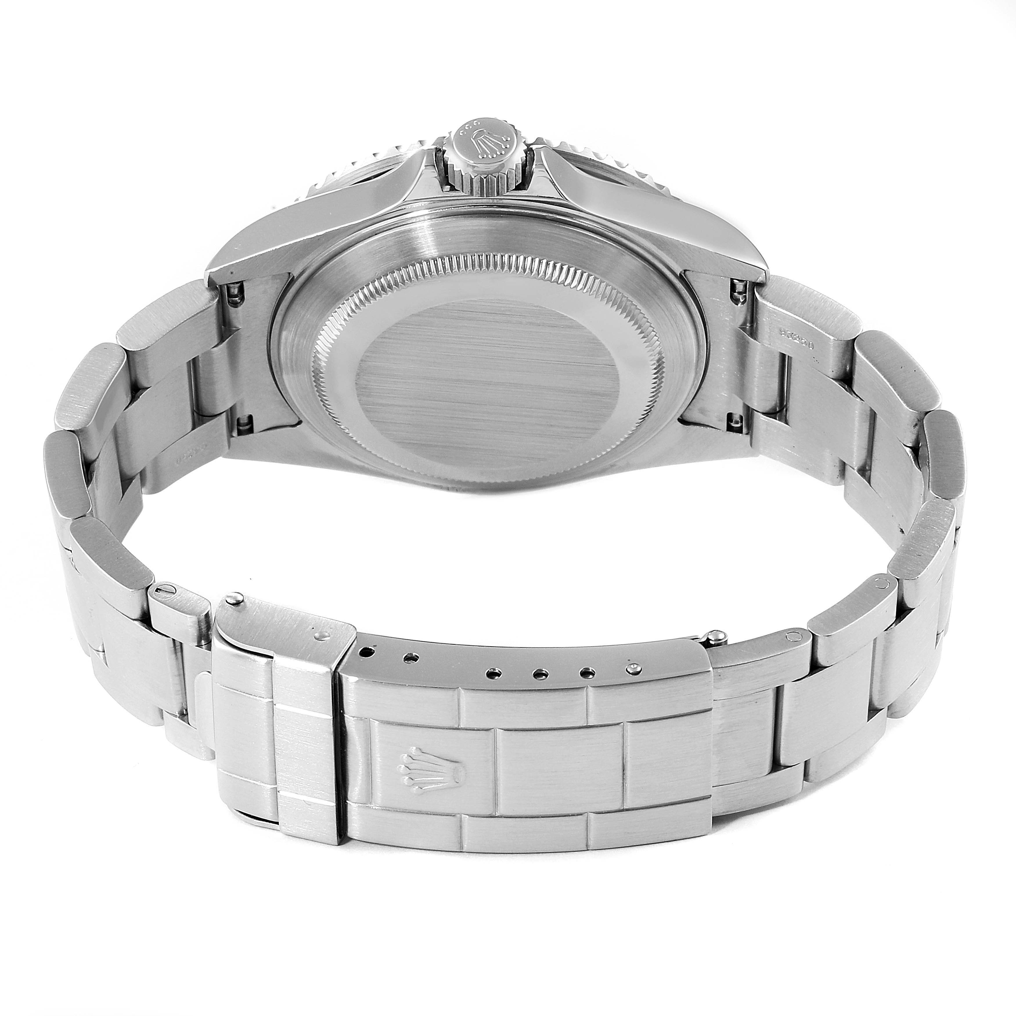 This image shows the back case and bracelet clasp of a Rolex Submariner 16610 Men
s Stainless Steel Black Dial 16610 Men
s Stainless Steel Black Dial watch, viewed from the rear.