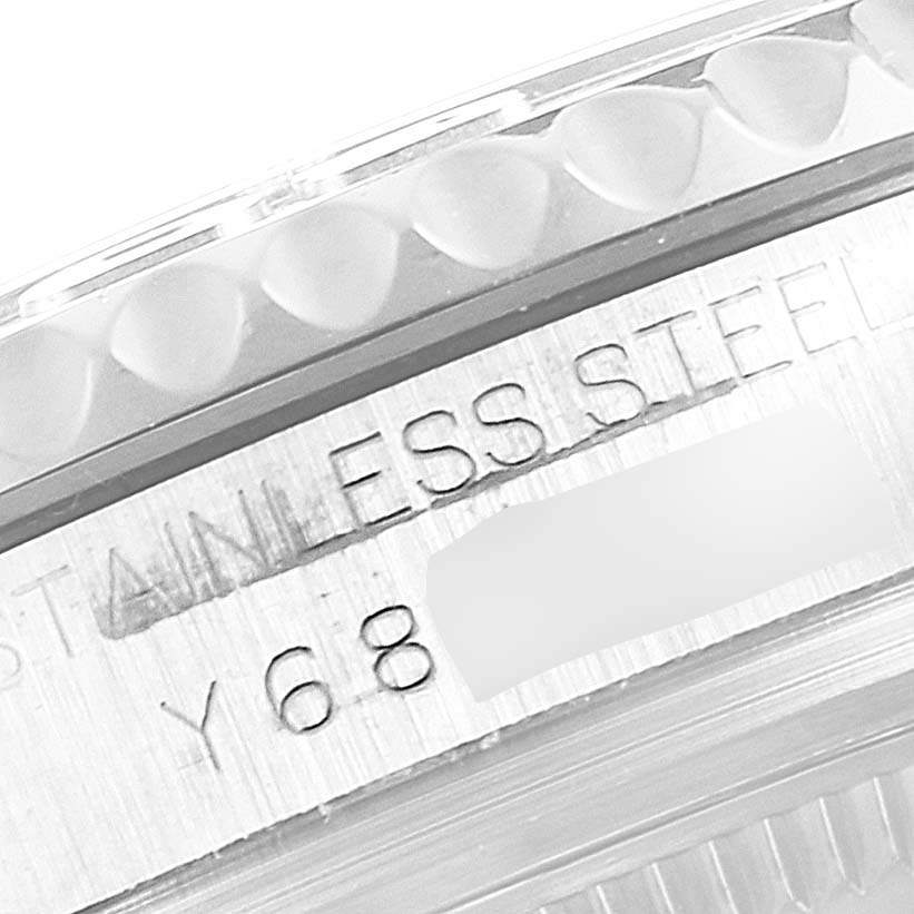The image shows a close-up of the stainless steel case and bezel edge of a Rolex Yacht-Master 168622 Men's Stainless Steel Silver Dial 168622 Men's Stainless Steel Silver Dial watch.