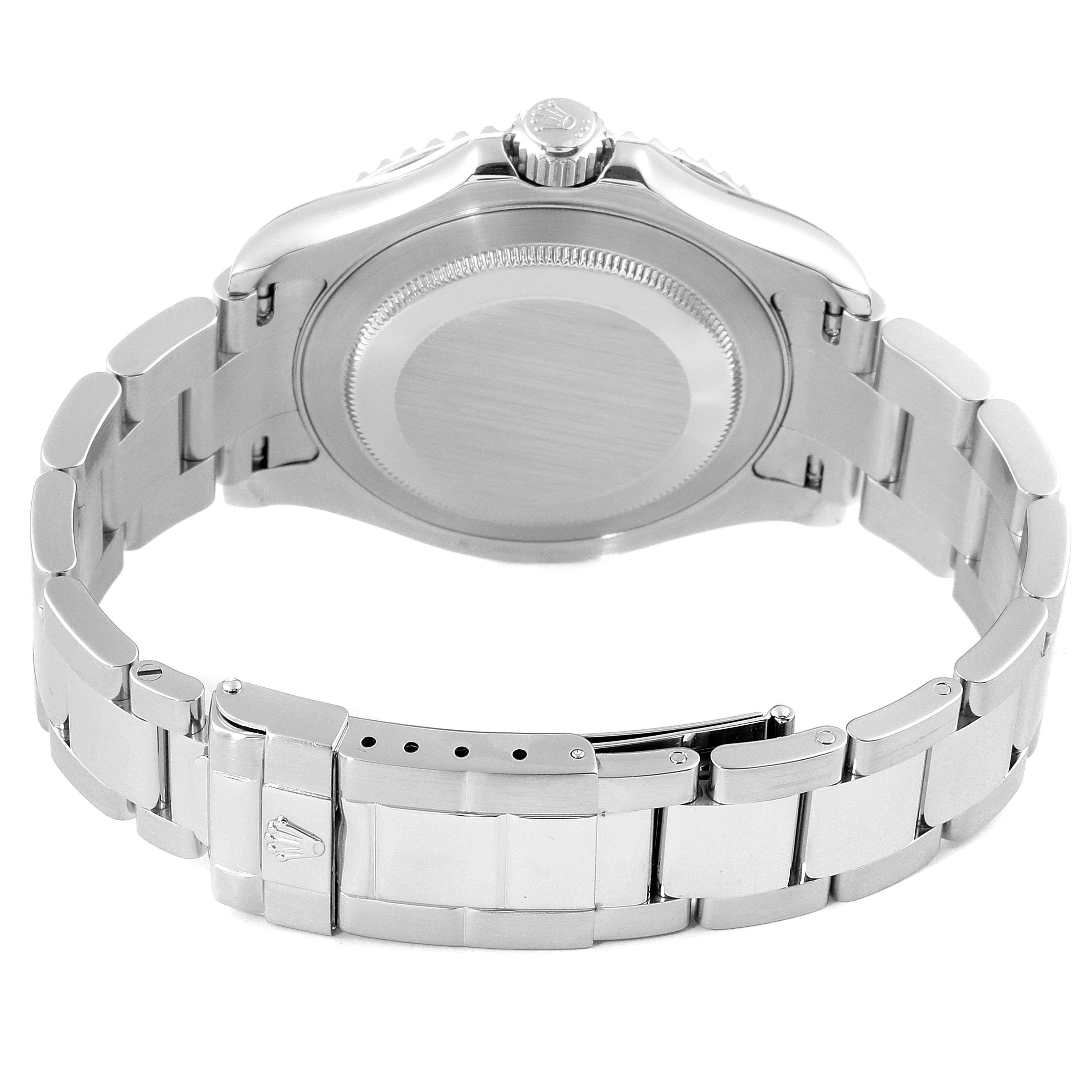 The image shows the back case and bracelet of a Rolex Yacht-Master 16622 Men
s Stainless Steel Silver Dial 16622 Men
s Stainless Steel Silver Dial watch from a rear angle.