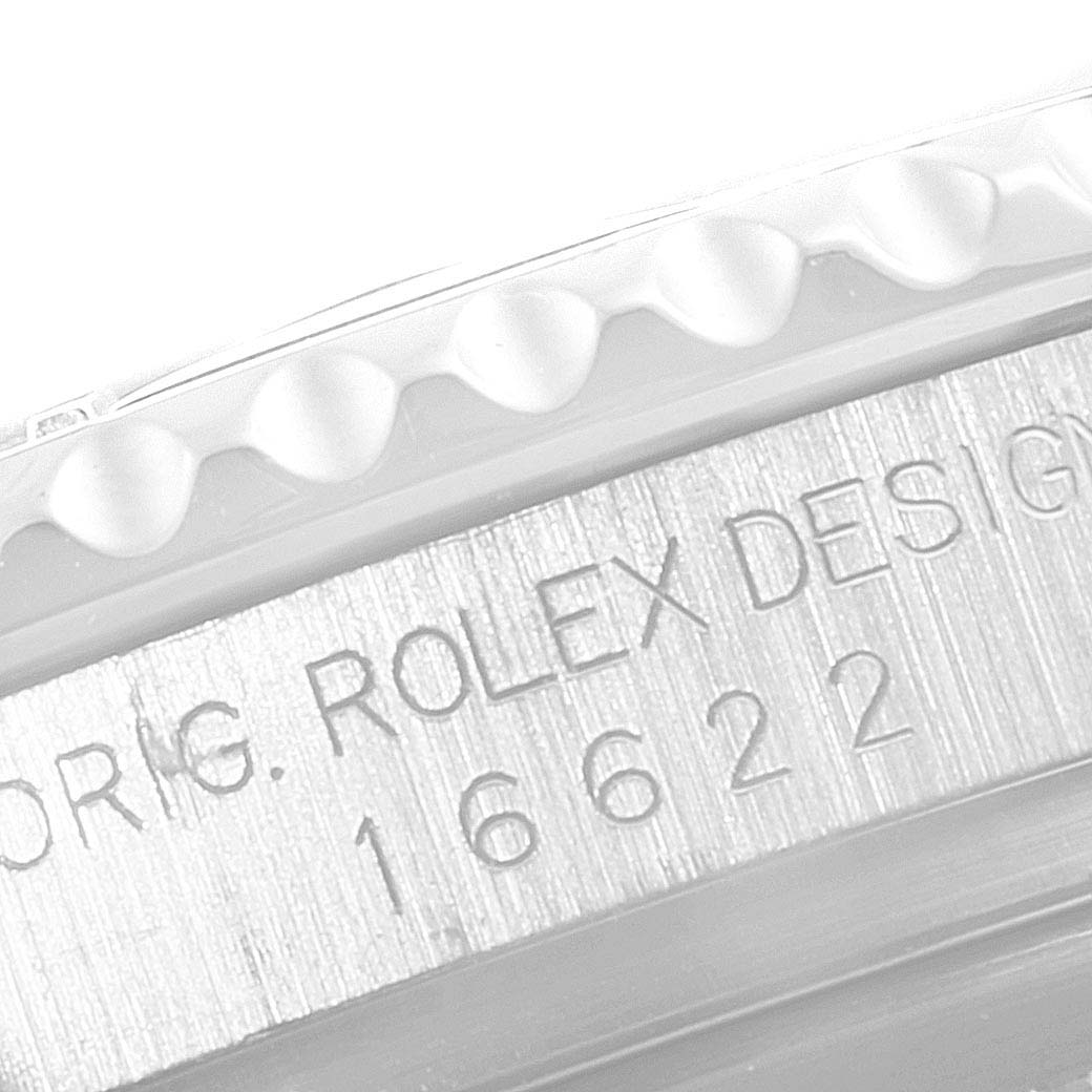 The image shows a close-up angle of the bezel and engraved model number "16622" of a Rolex Yacht-Master 16622 Men
s Stainless Steel Silver Dial 16622 Men
s Stainless Steel Silver Dial watch.