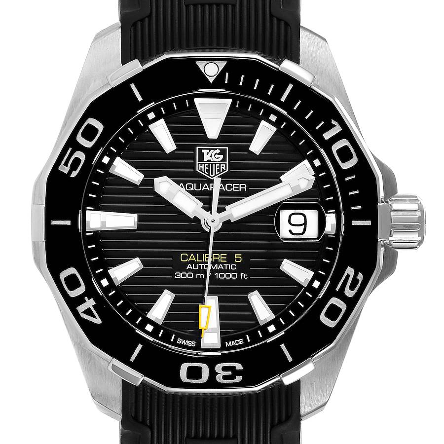 Tag Heuer Aquaracer Black Dial Rubber Strap Steel Mens Watch WAY211A Card SwissWatchExpo