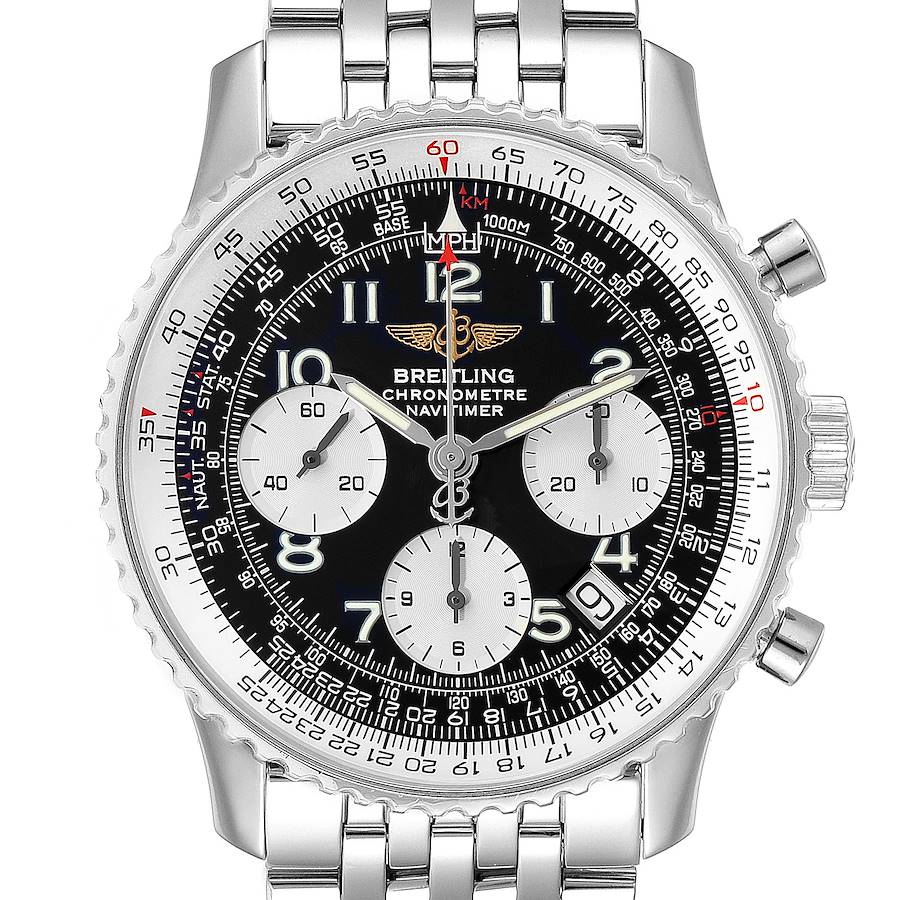 Breitling Navitimer Black Arabic Dial Steel Mens Watch A23322; 2 LINKS ADDED SwissWatchExpo