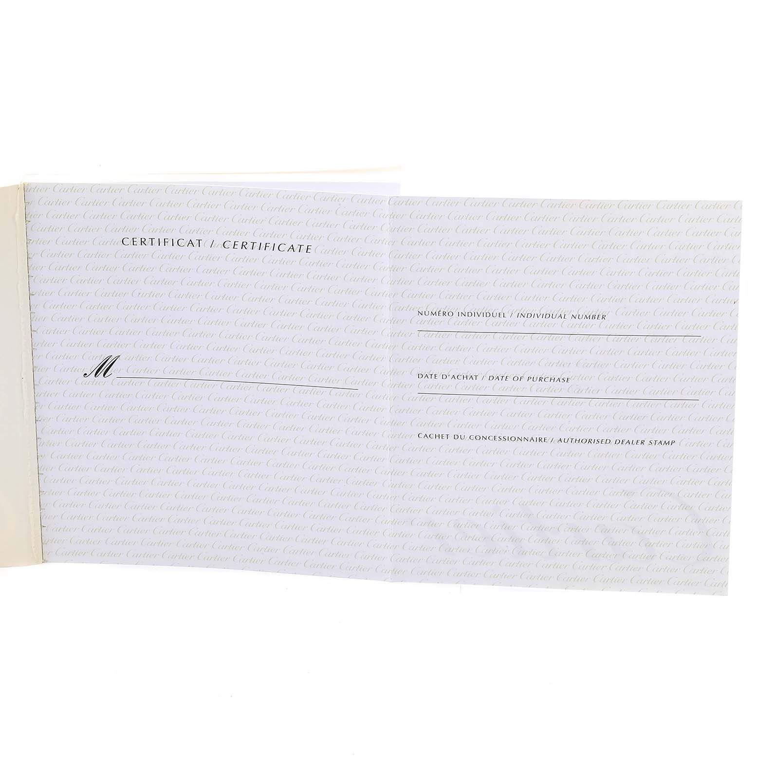 The image shows the authenticity certificate for the Cartier Pasha W31053M7 Women's Stainless Steel Black Dial W31053M7 Women's Stainless Steel Black Dial model.