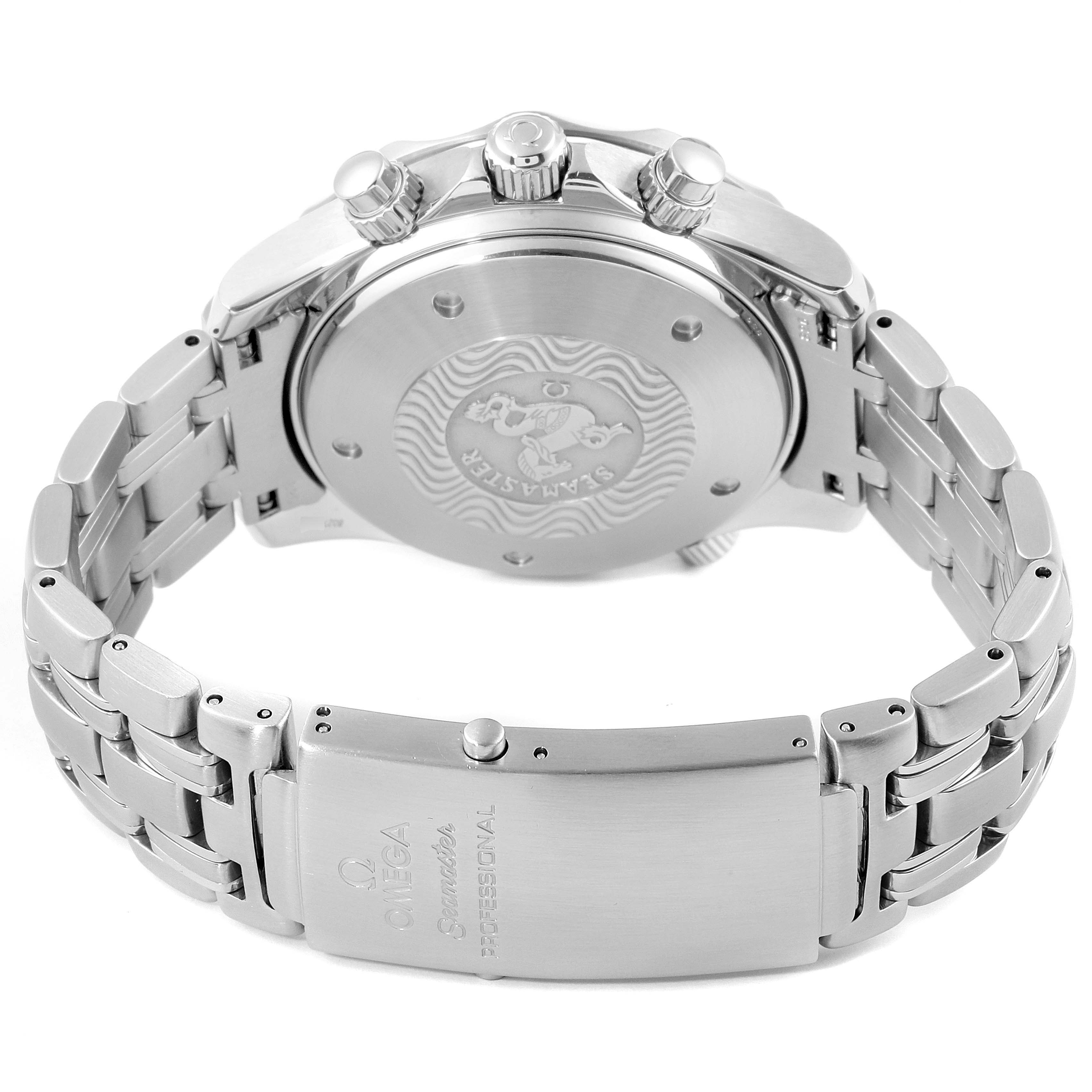 The image shows the back case, clasp, and part of the bracelet of an Omega Seamaster 2599.80.00 Men
s Stainless Steel Blue Dial 2599.80.00 Men
s Stainless Steel Blue Dial watch.