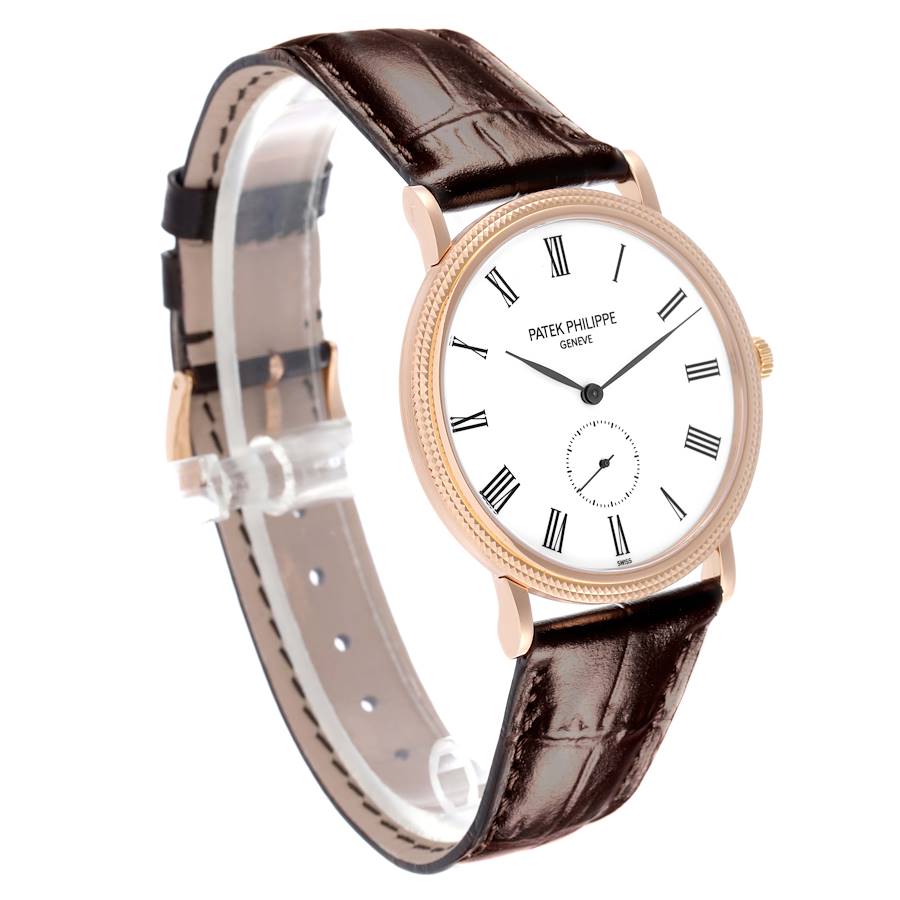 Patek Philippe Calatrava Rose Gold Brown Leather Strap Mens Watch 5119