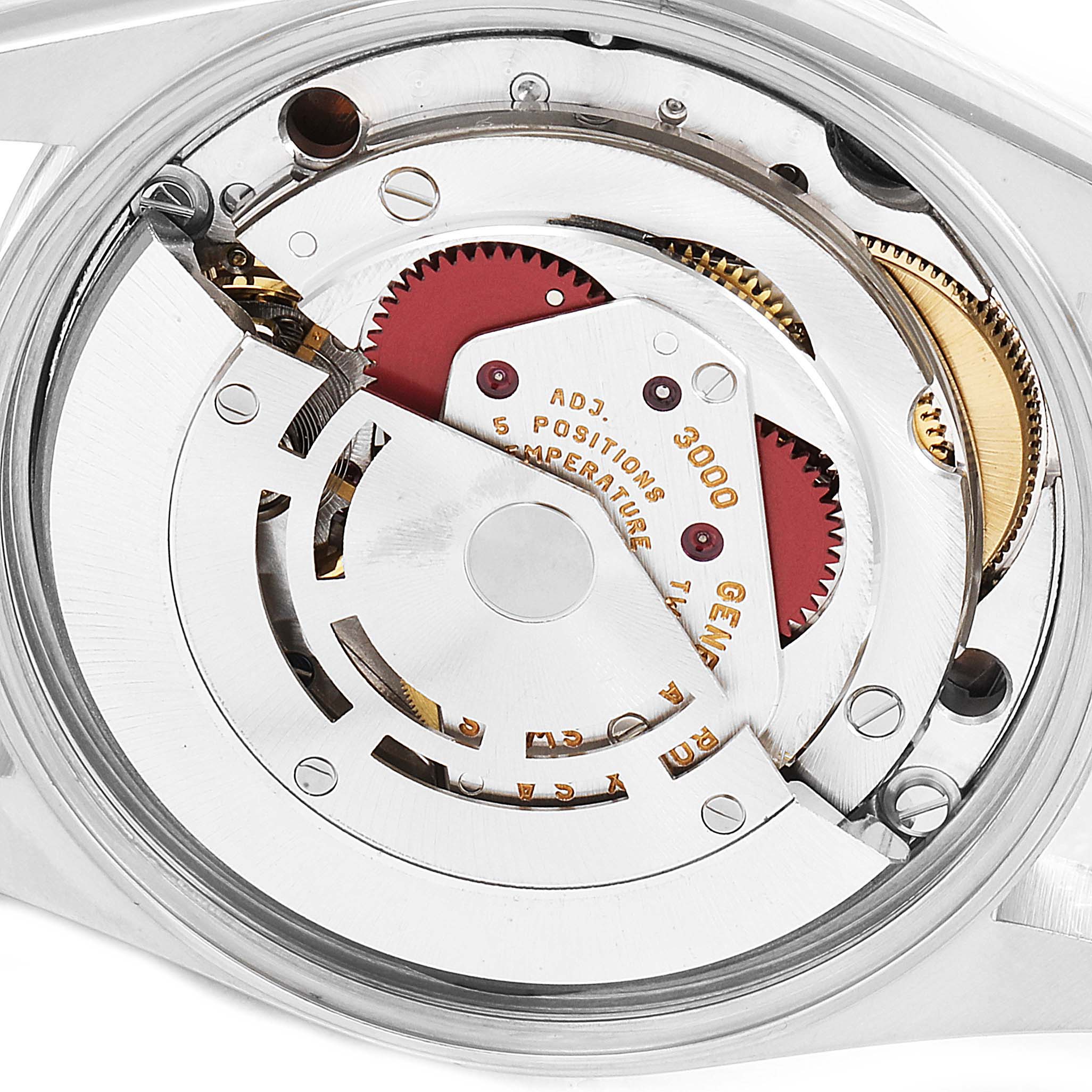 The image shows the internal movement mechanism of the Rolex Air-King 14000 Men's Stainless Steel Pink Dial 14000 Men's Stainless Steel Pink Dial watch from a close-up angle.