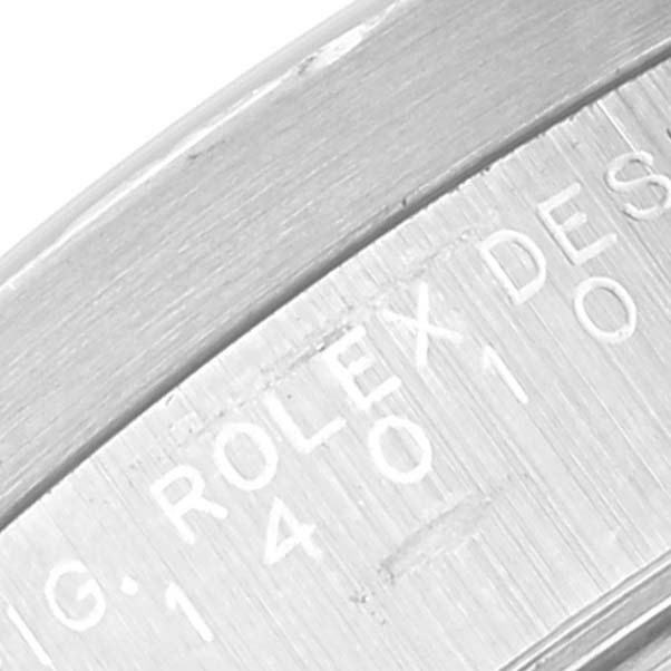 This close-up image shows the inside engraving on the bezel of the Rolex Air-King 14010 Men's Stainless Steel Blue Dial 14010 Men's Stainless Steel Blue Dial watch.