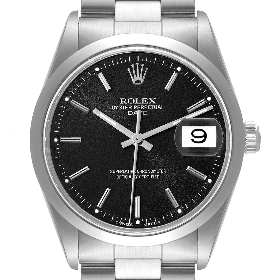 Rolex Date Black Frosted Dial Oyster Bracelet Steel Mens Watch 15200 Box Papers SwissWatchExpo