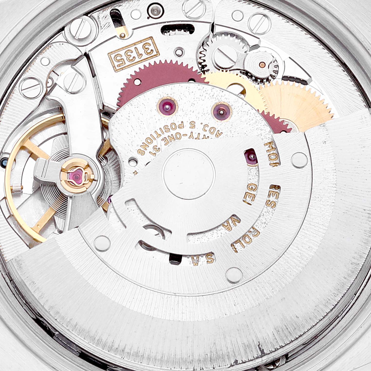 The image shows the internal mechanical parts of a Rolex Date 15200 Men
s Stainless Steel Black Dial 15200 Men
s Stainless Steel Black Dial model watch from an overhead angle.