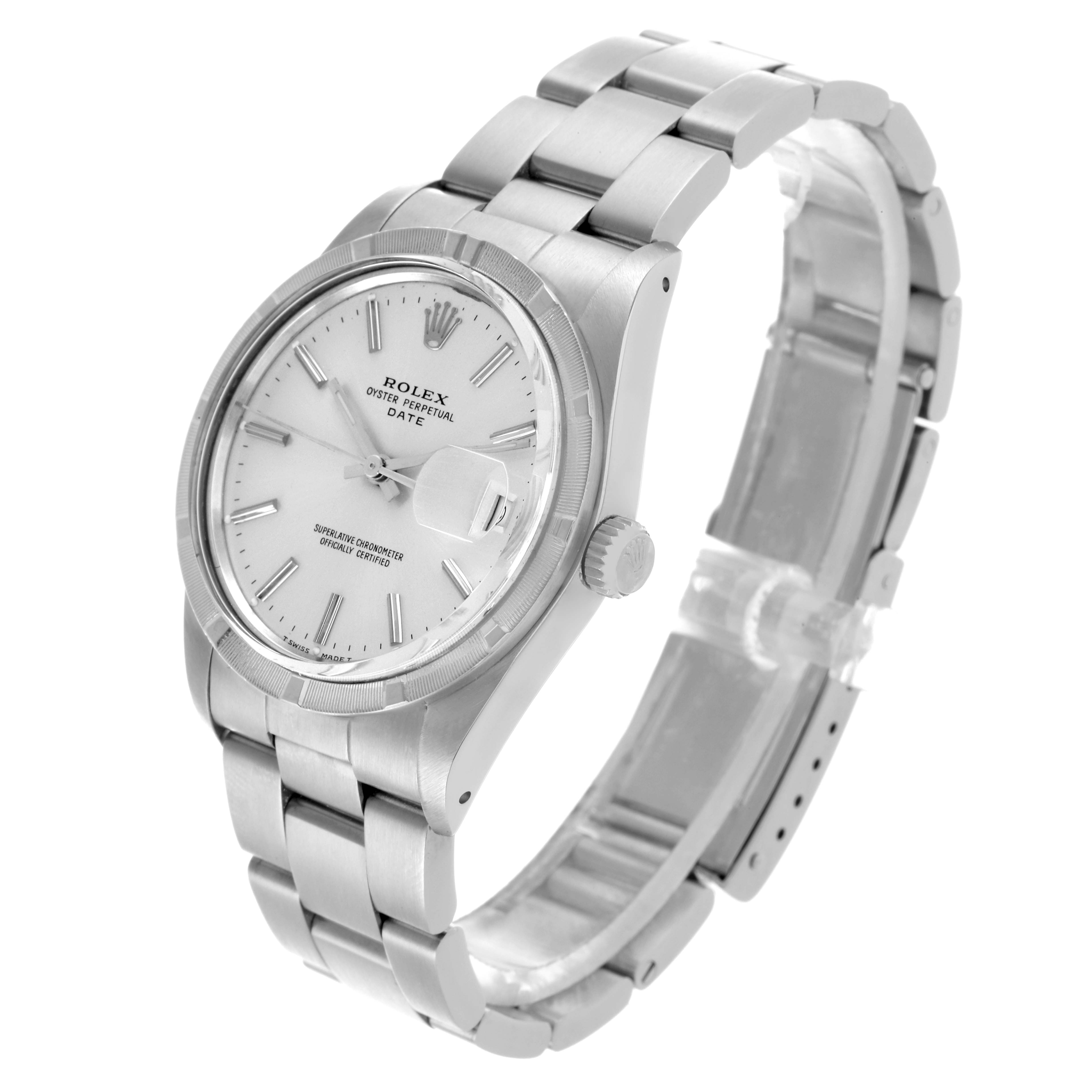 The Rolex Vintage Collection 15010 Men's Stainless Steel Silver Dial 15010 Men's Stainless Steel Silver Dial watch is shown at a three-quarter angle, highlighting the dial, bezel, and bracelet.