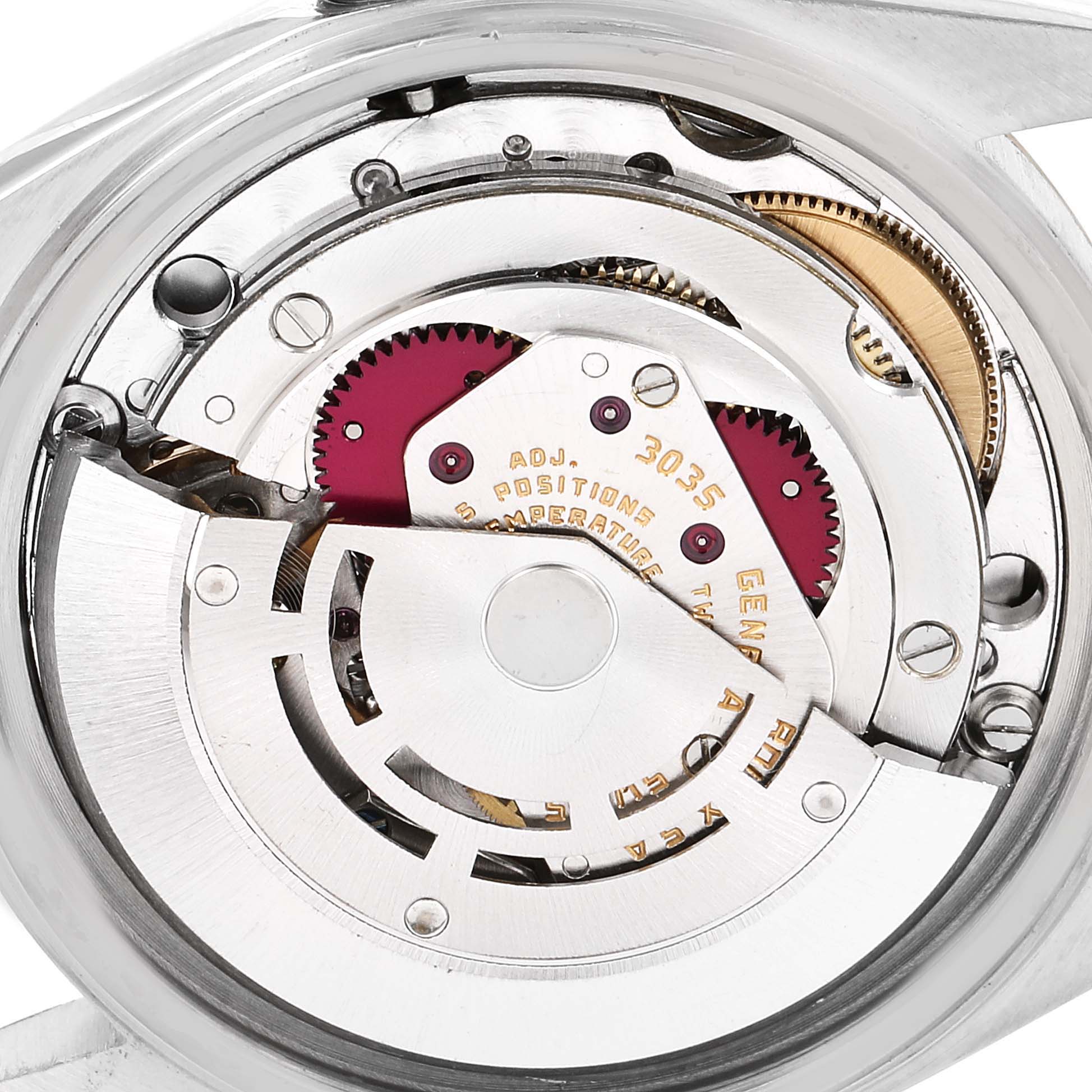 The image shows an inside view of the Rolex Vintage Collection 16013 Men's Steel and Gold (two tone) Champagne Dial 16013 Men's Steel and Gold (two tone) Champagne Dial model watch, highlighting its movement mechanism components.