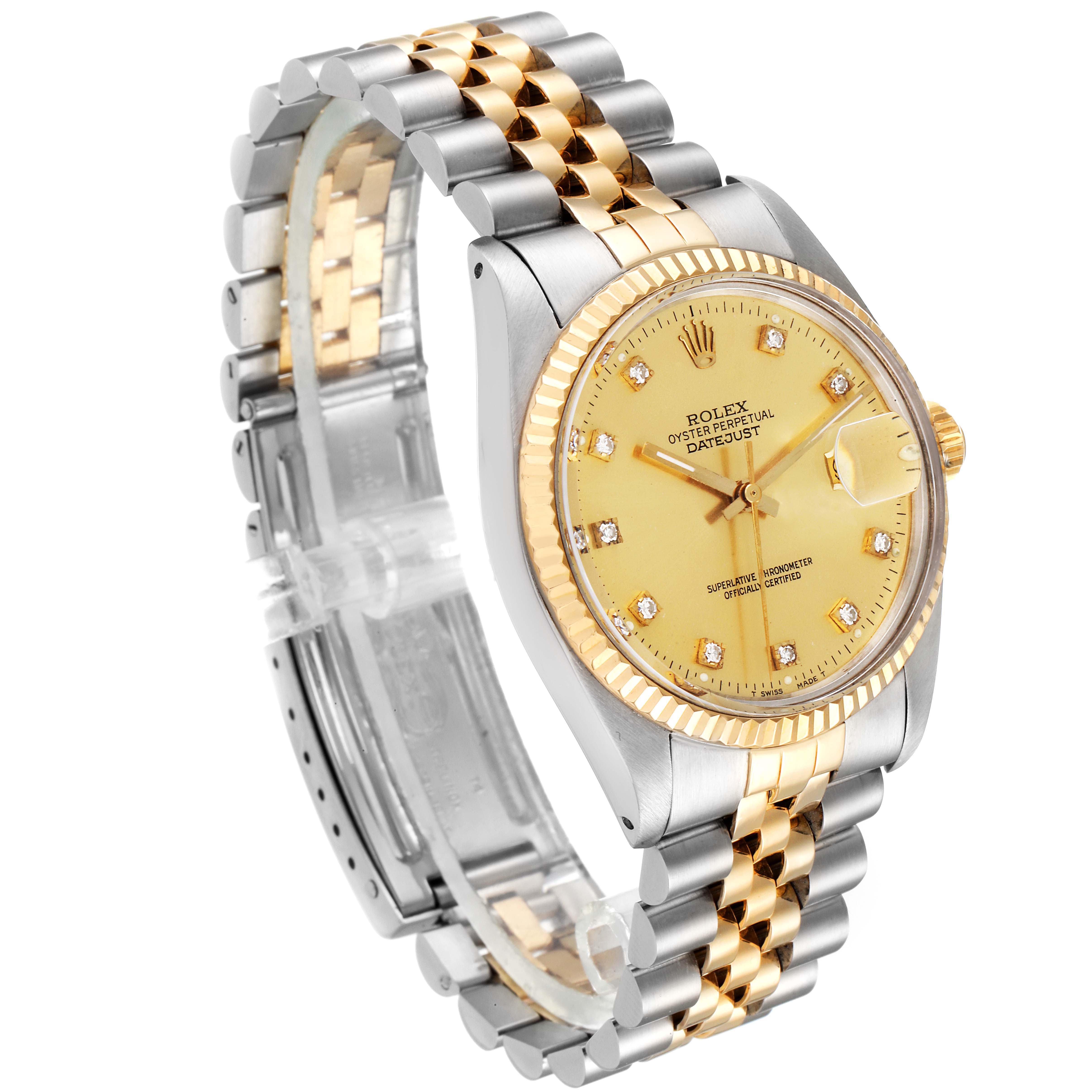 The Rolex Vintage Collection 16013 Men's Steel and Gold (two tone) Champagne Dial 16013 Men's Steel and Gold (two tone) Champagne Dial watch is shown at a three-quarter angle, highlighting the face, bezel, and two-tone bracelet.
