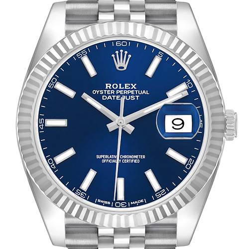 Photo of Rolex Datejust 41 Steel White Gold Blue Dial Mens Watch 126334 Box Card