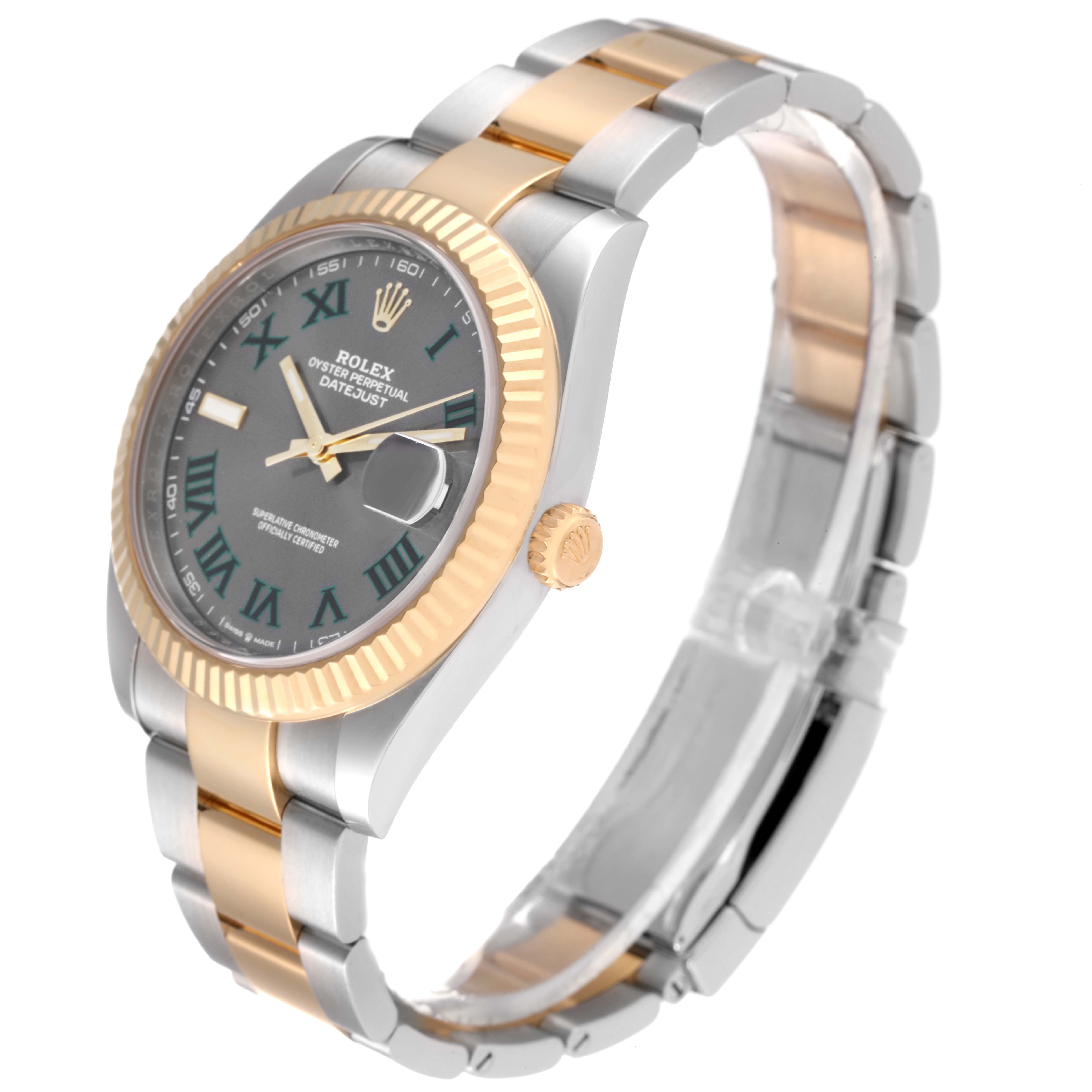 The image shows a Rolex Datejust 41 126333 Men's Steel and Gold (two tone) Grey Dial 126333 Men's Steel and Gold (two tone) Grey Dial watch at a slight side angle, highlighting the gold and silver bracelet, bezel, and dial.