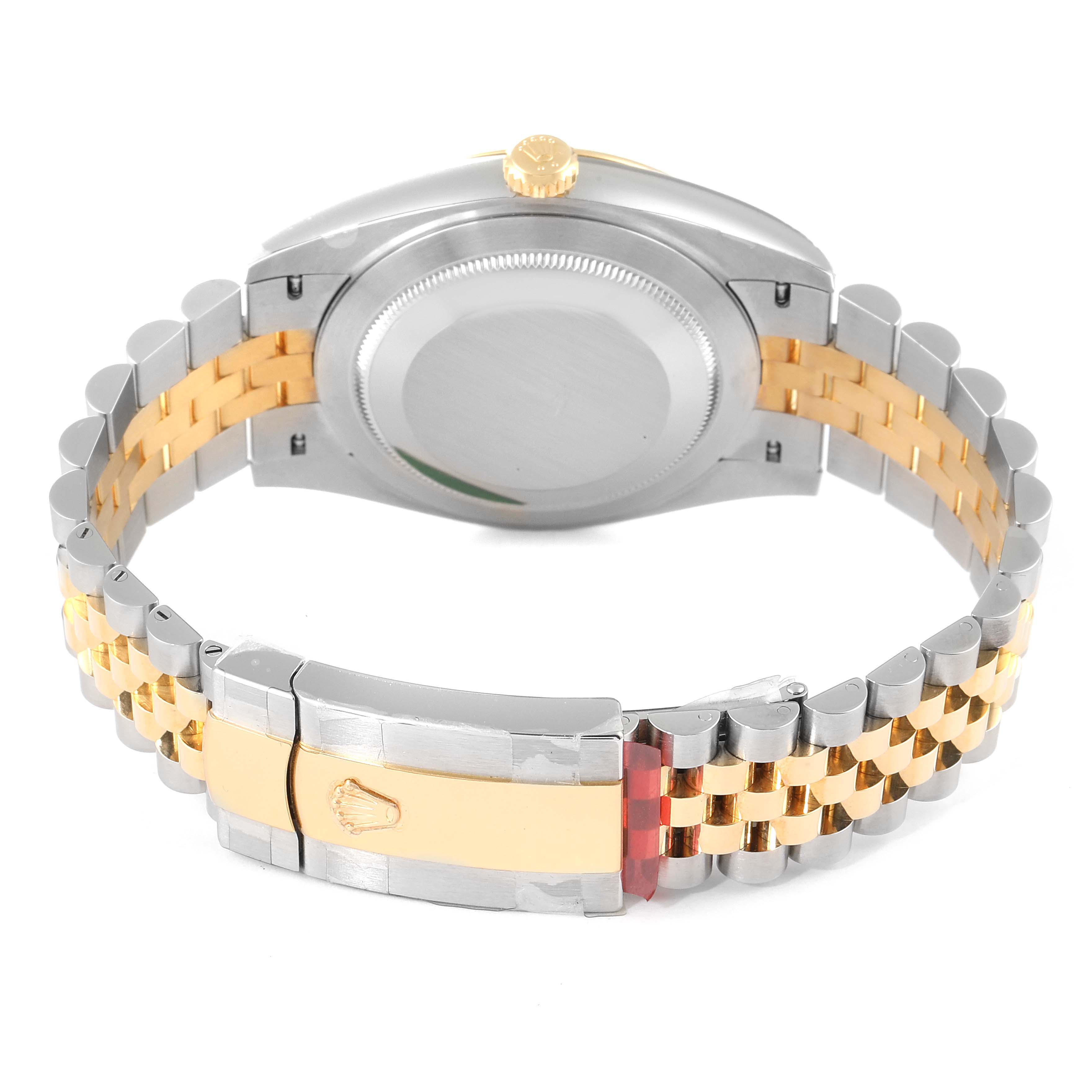 The image shows the back view of the Rolex Datejust 41 126333 Men's Steel and Gold (two tone) Grey Dial 126333 Men's Steel and Gold (two tone) Grey Dial with its clasp and two-tone bracelet visible.