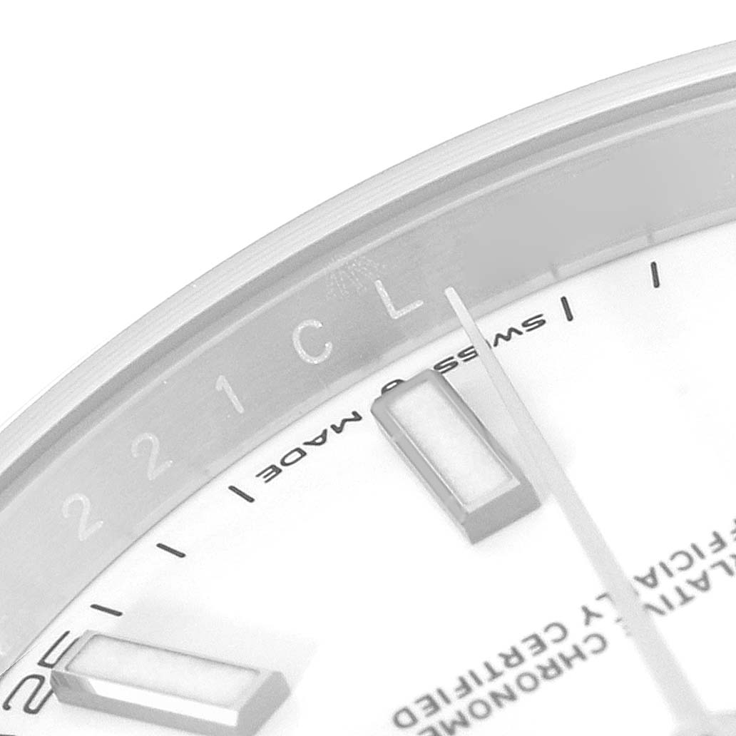 The image shows a close-up angle of the Rolex Datejust 41 126300 Men's Stainless Steel White Dial 126300 Men's Stainless Steel White Dial model, focusing on the dial markings and part of the hands.